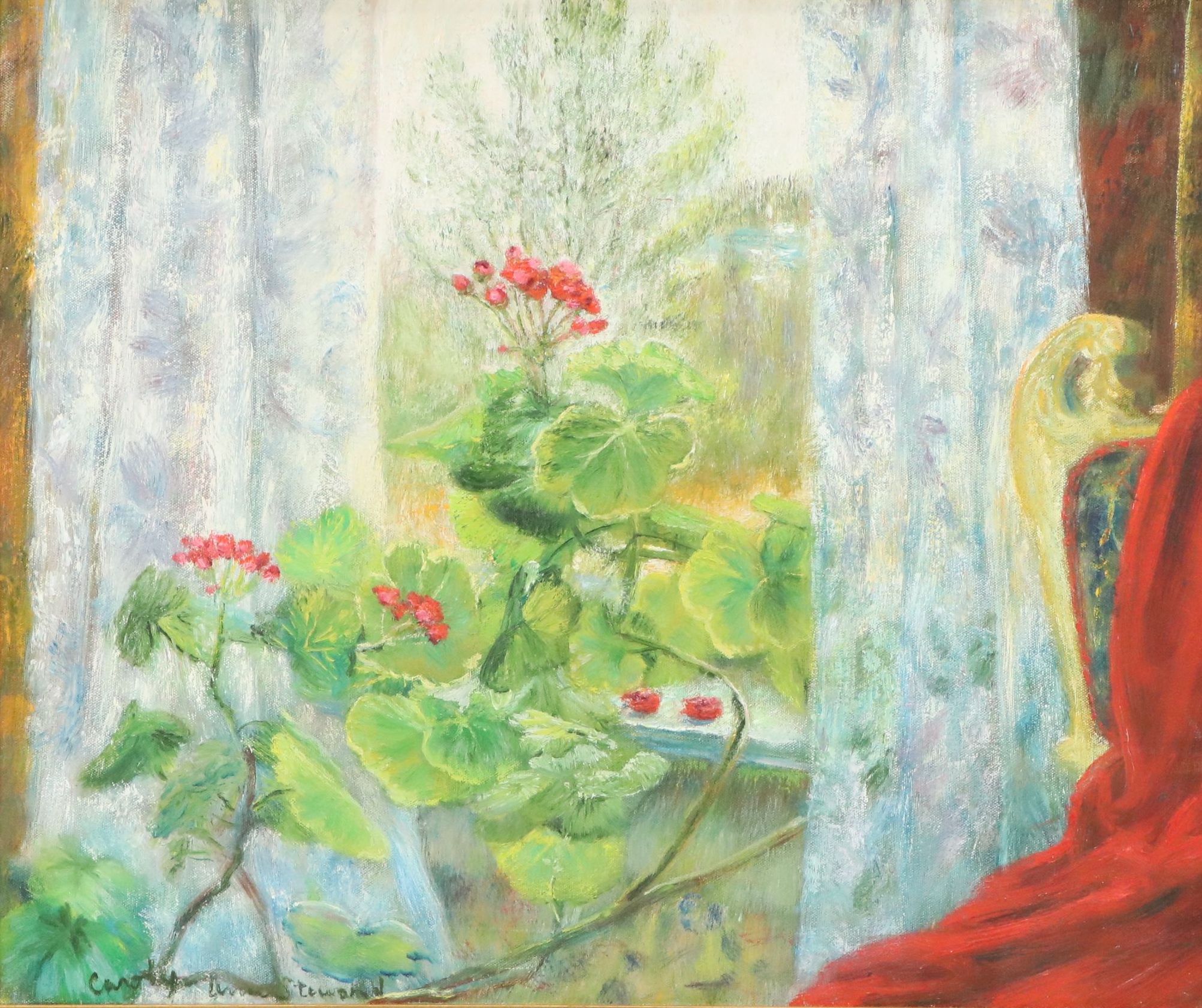 Carolyn Ann Steward Oil Painting "Geraniums"