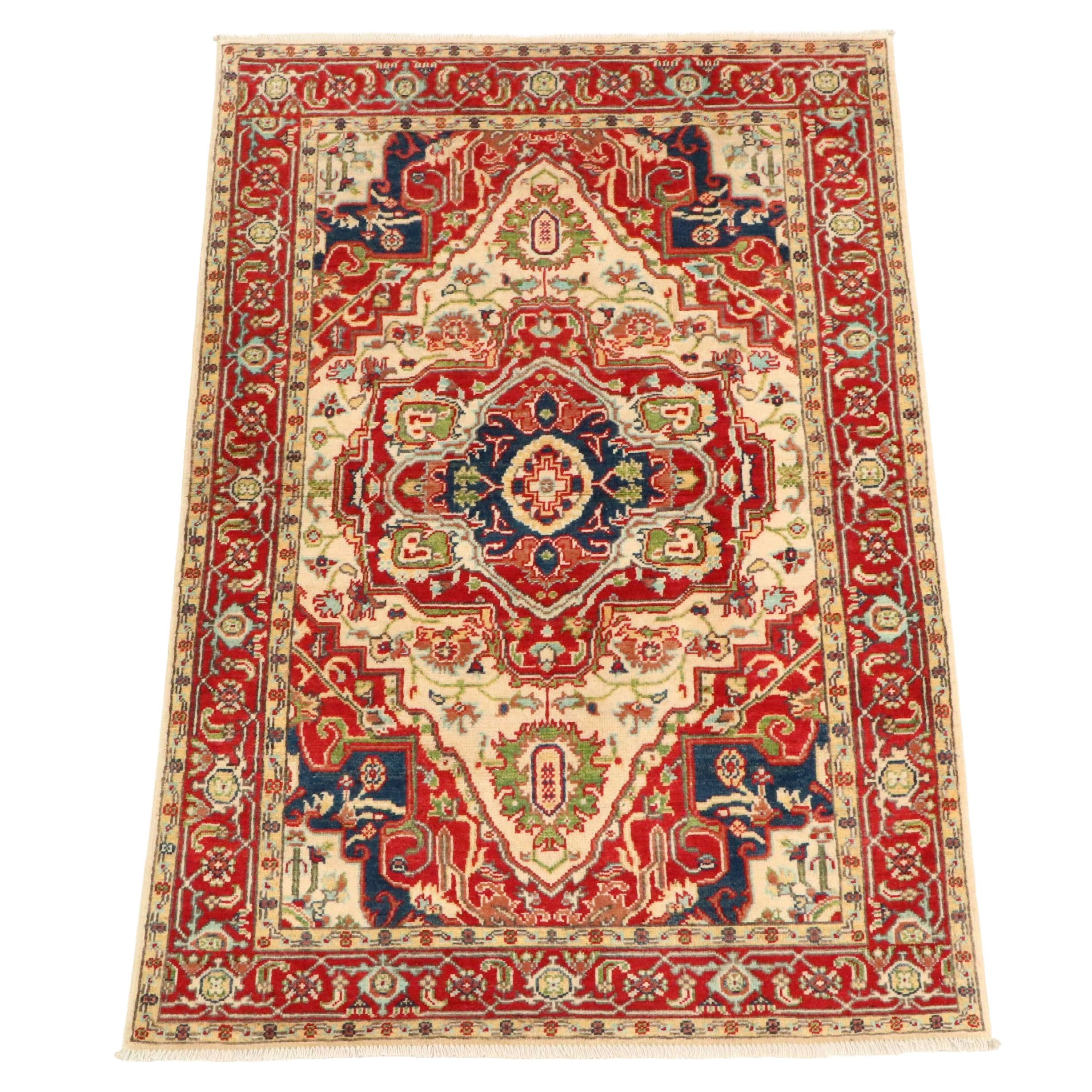 3'10 x 6' Hand-Knotted Indo-Persian Serapi Area Rug