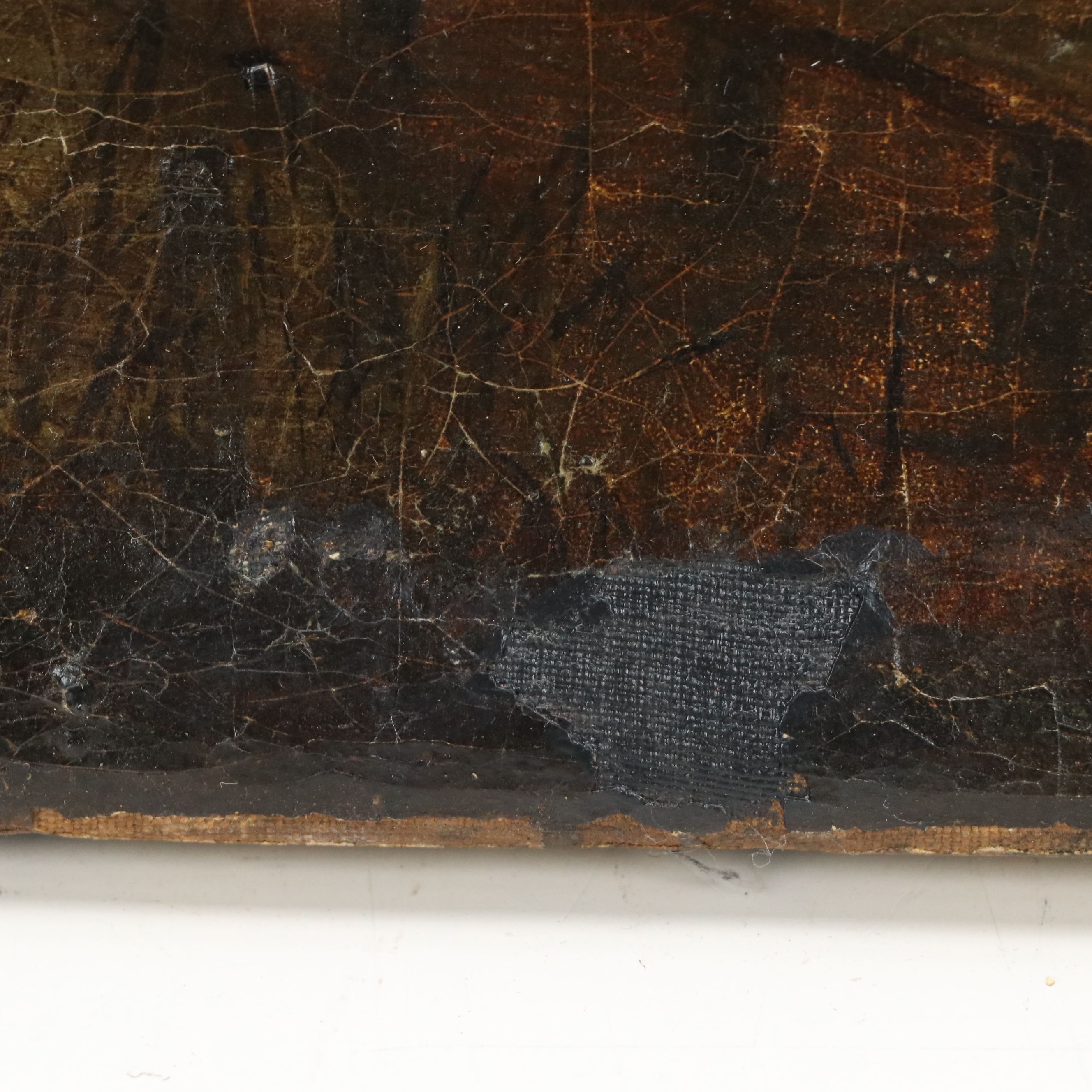 French School Oil Painting of Rural Landscape with Cottage, 19th Century