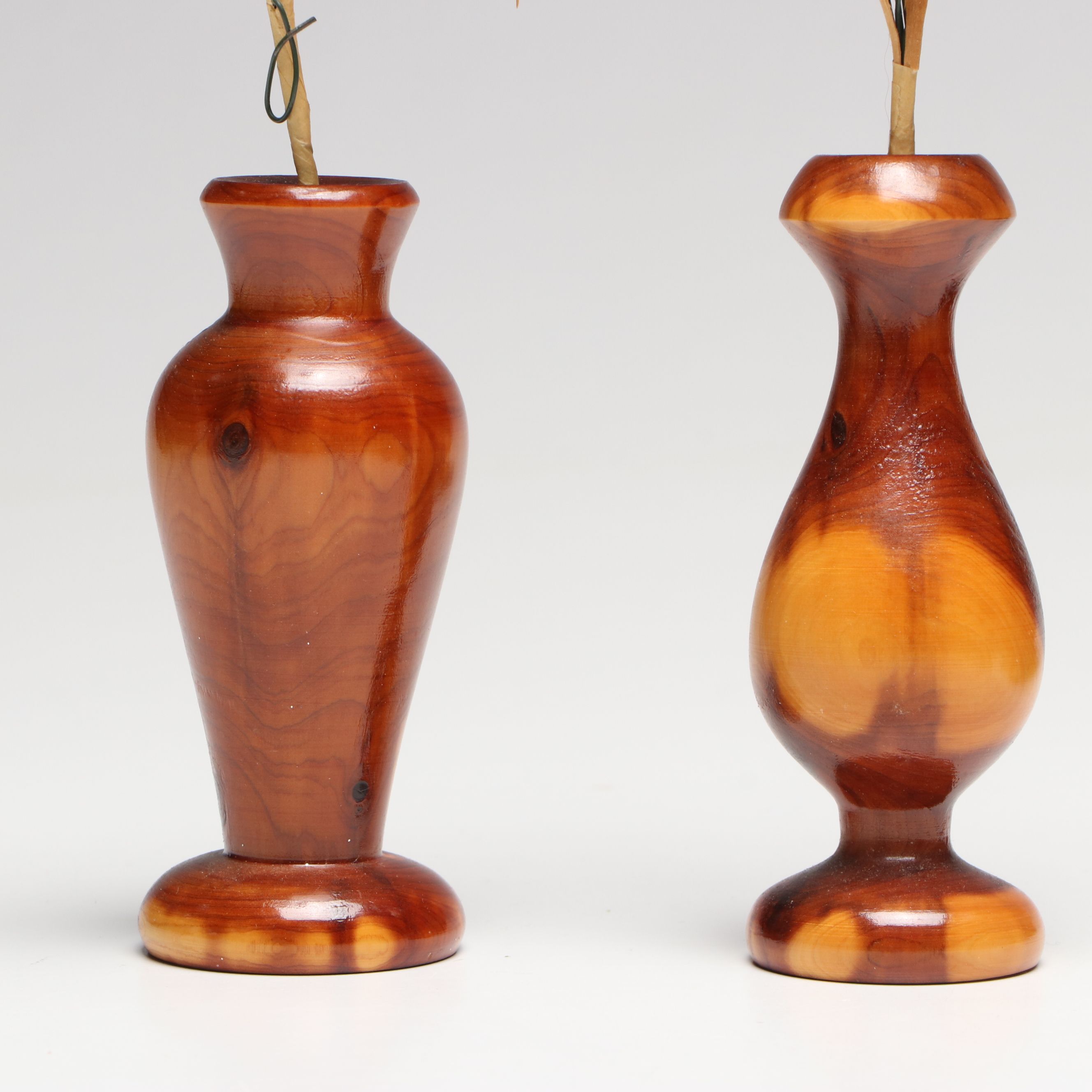 Turned Wood Vases with Enameled Box and Keg Bank