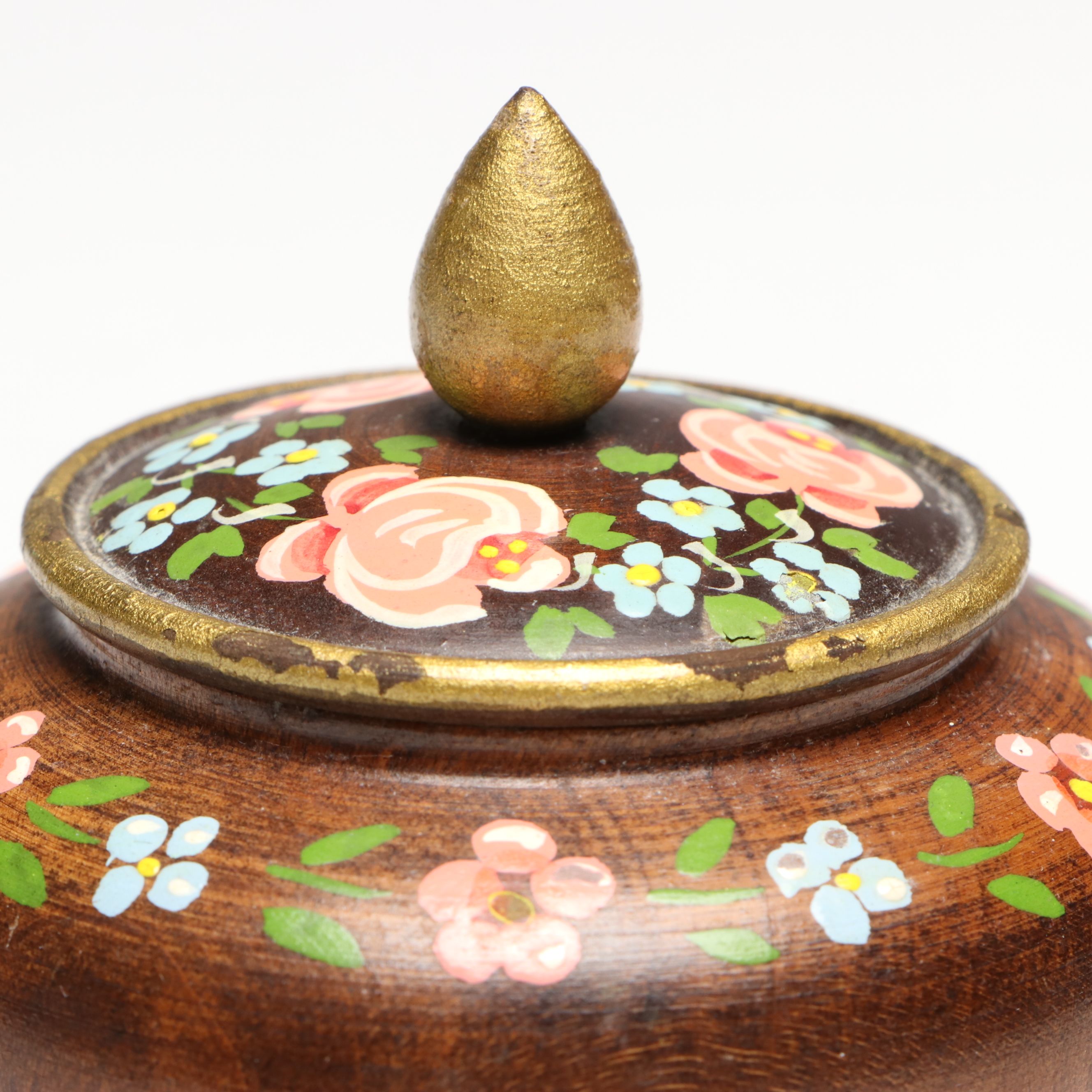 Turned Wood Vases with Enameled Box and Keg Bank