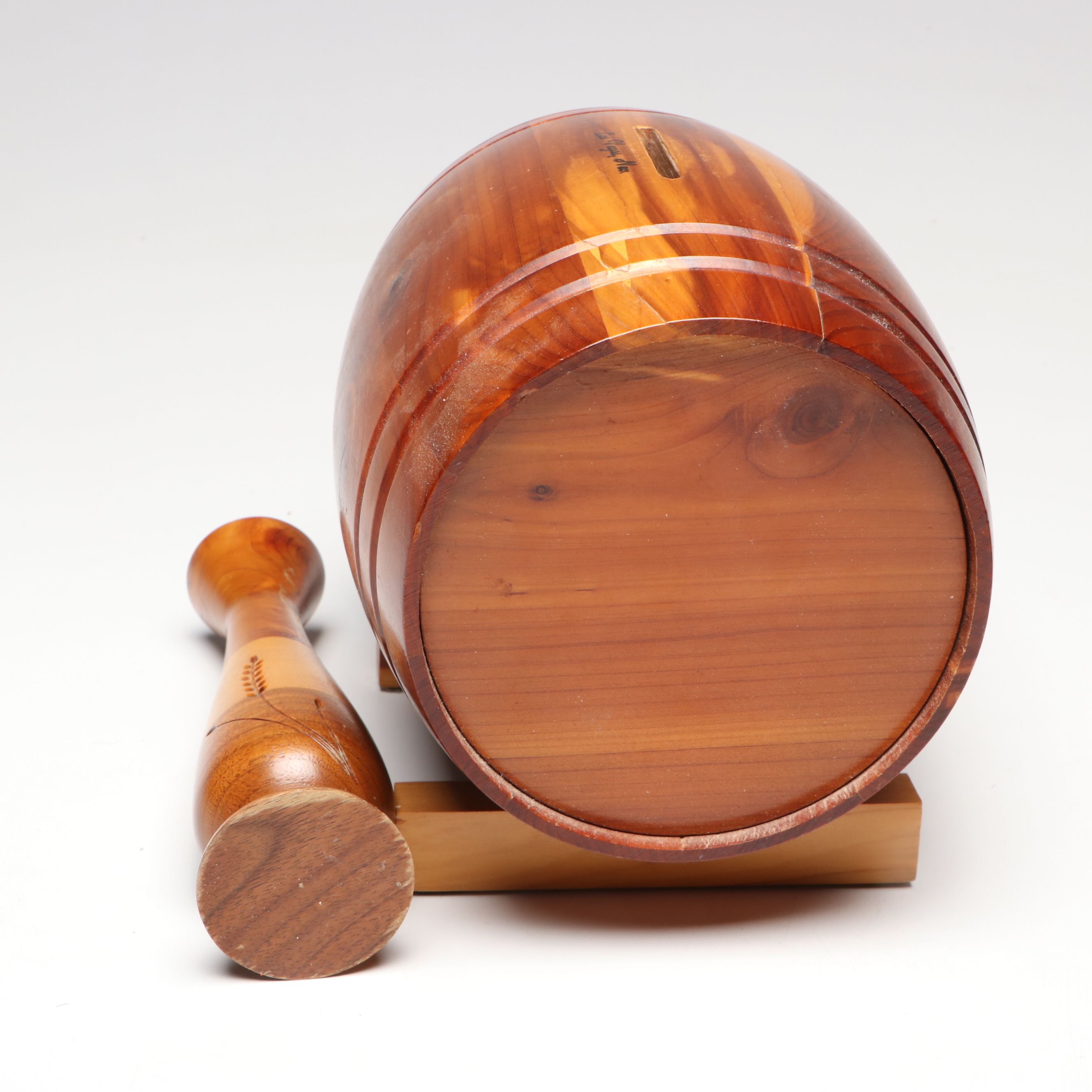 Turned Wood Vases with Enameled Box and Keg Bank