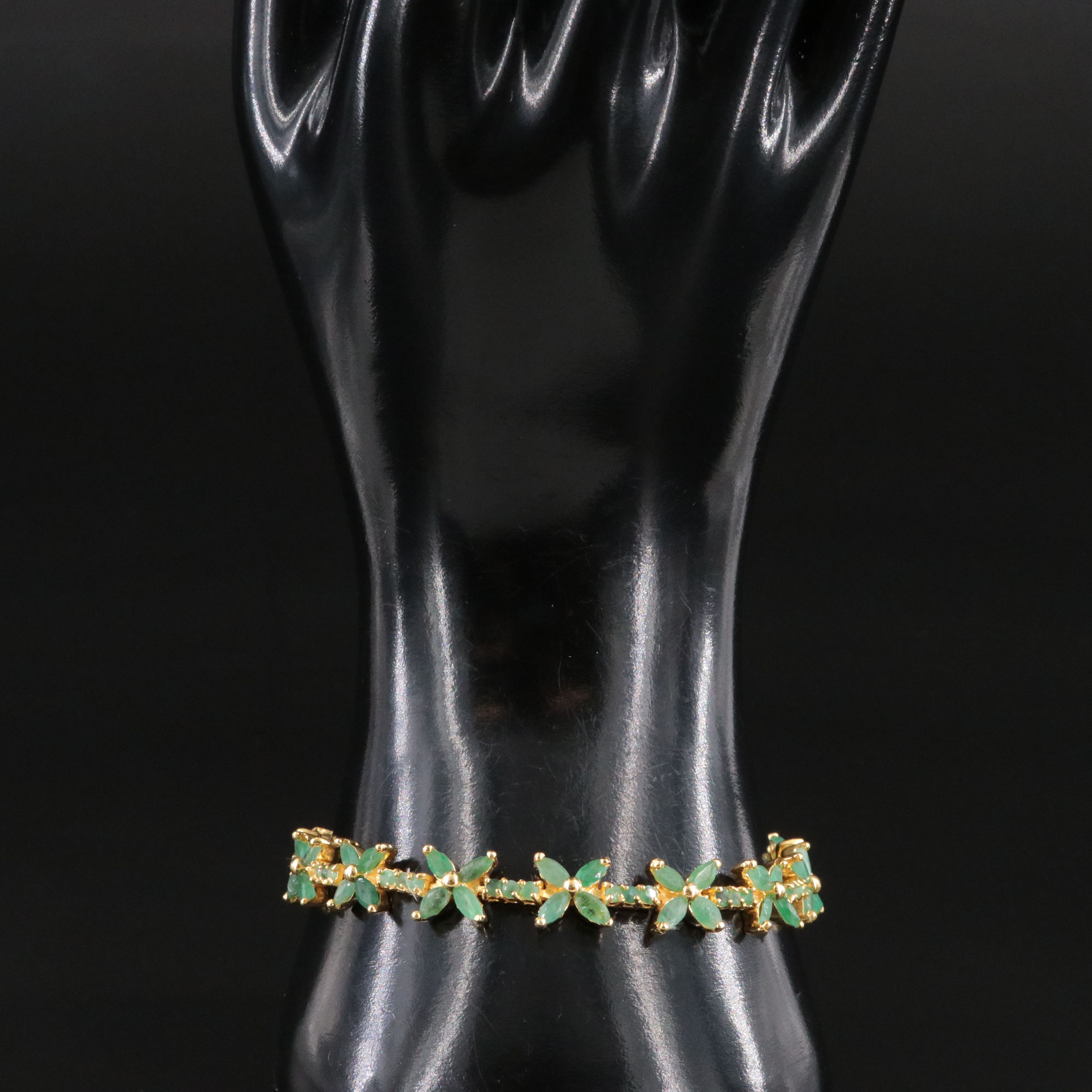 Sterling Emerald Floral Bracelet