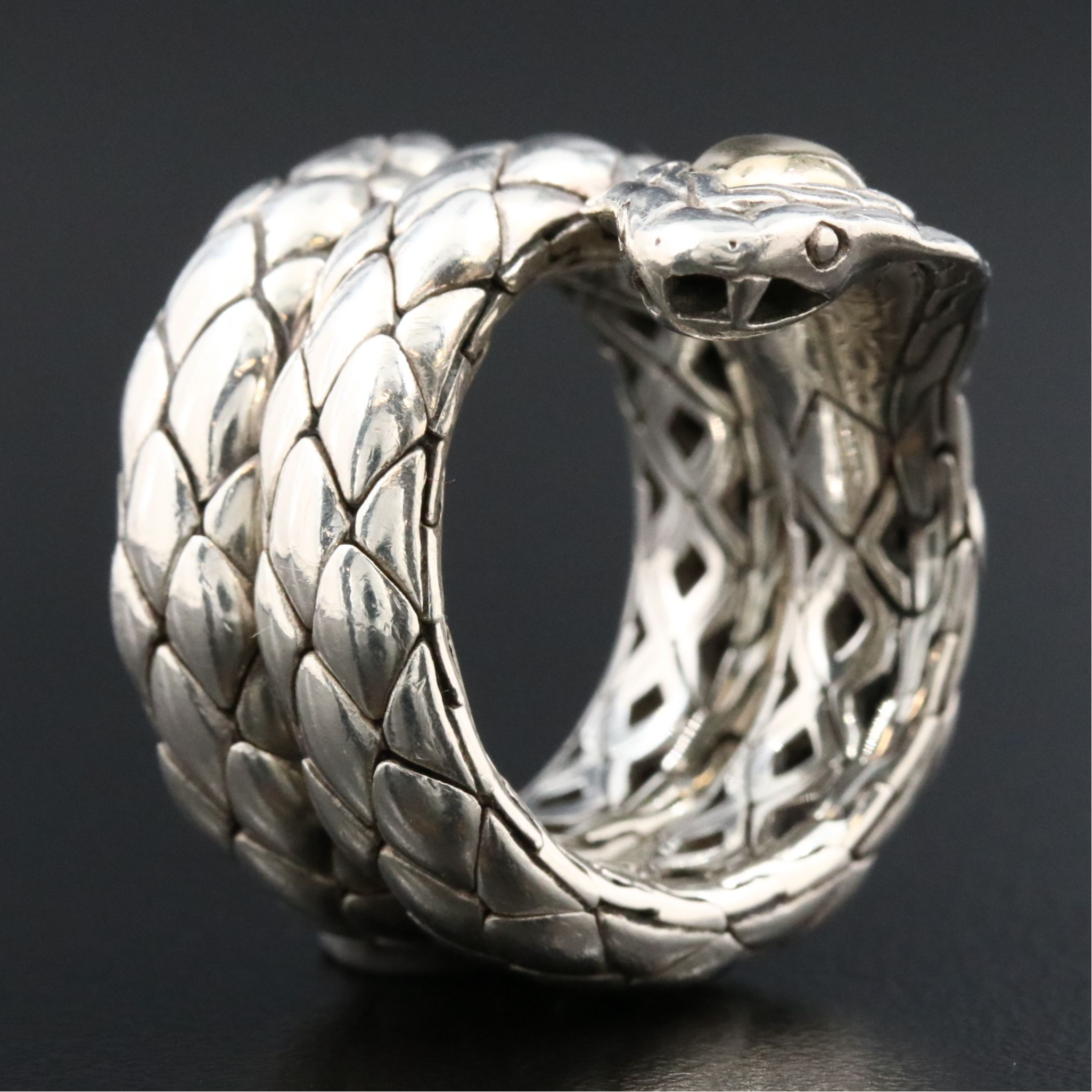 John Hardy Legends Cobra Sterling Double Coil Ring with 18K Accent