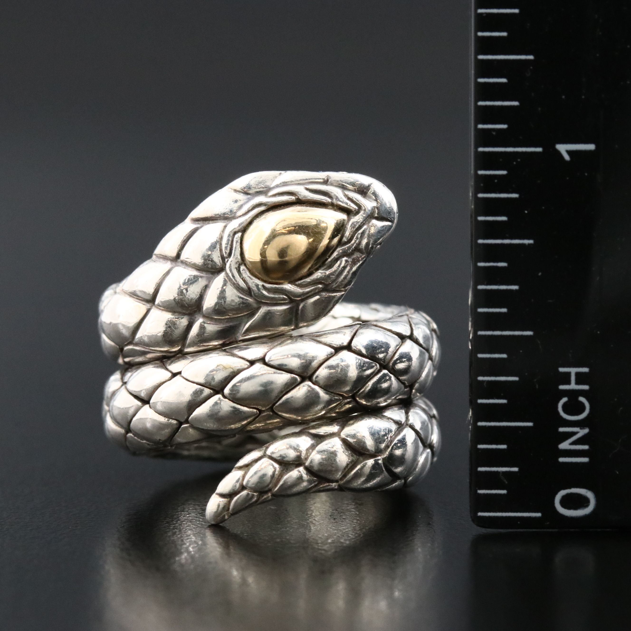 John Hardy Legends Cobra Sterling Double Coil Ring with 18K Accent