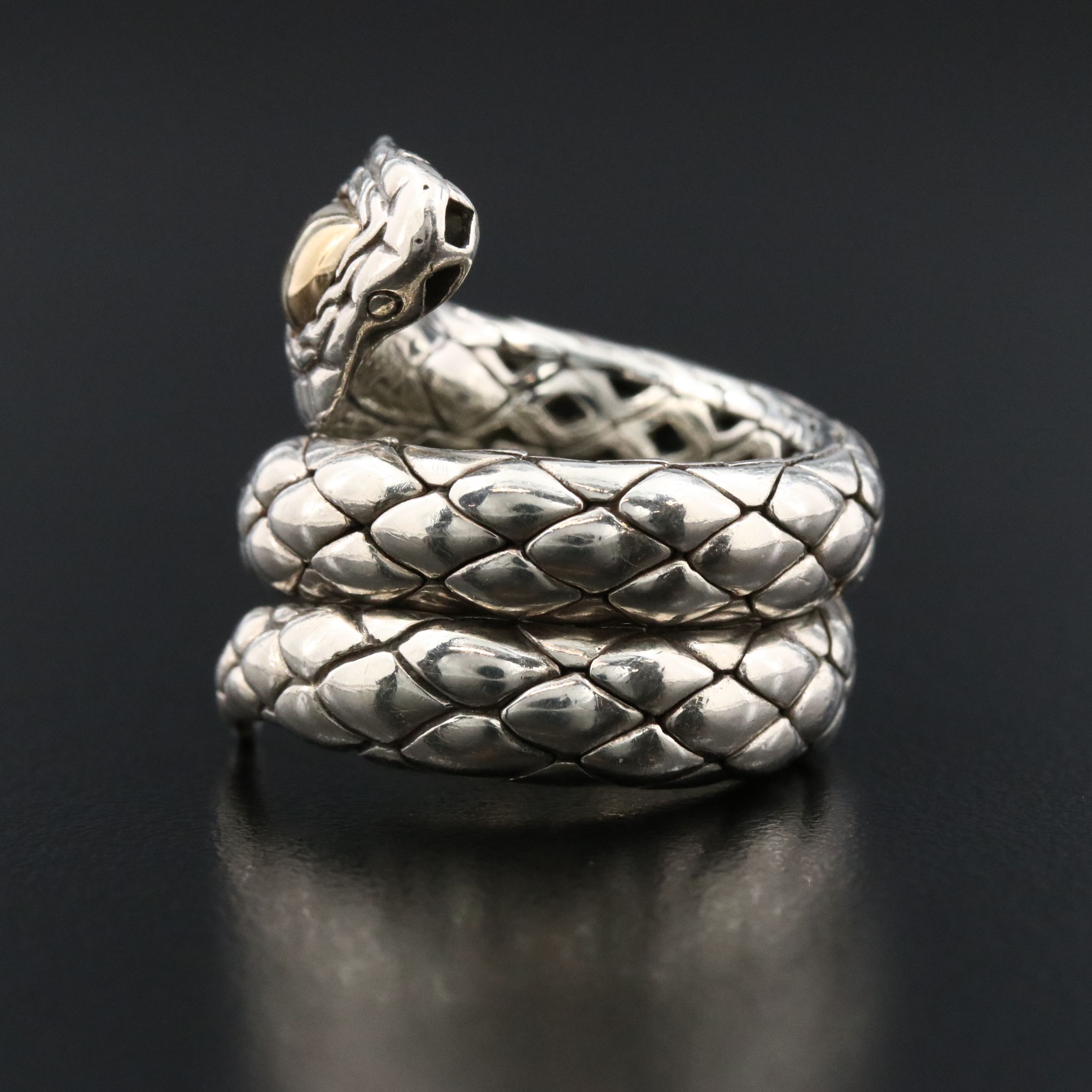 John Hardy Legends Cobra Sterling Double Coil Ring with 18K Accent