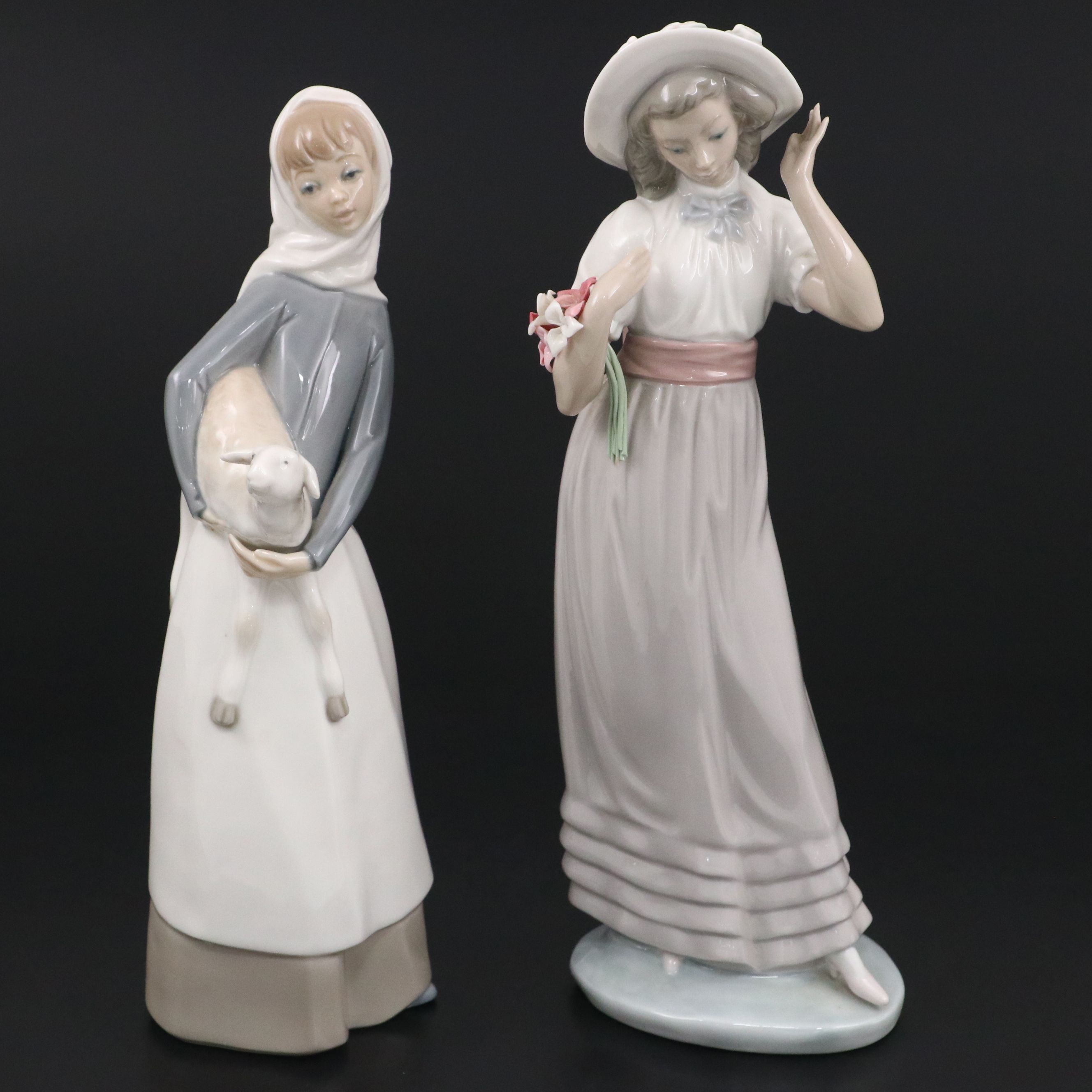Lladró "Girl with Lamb" and Nao "Suzy" Porcelain Figures, Late 20th Century