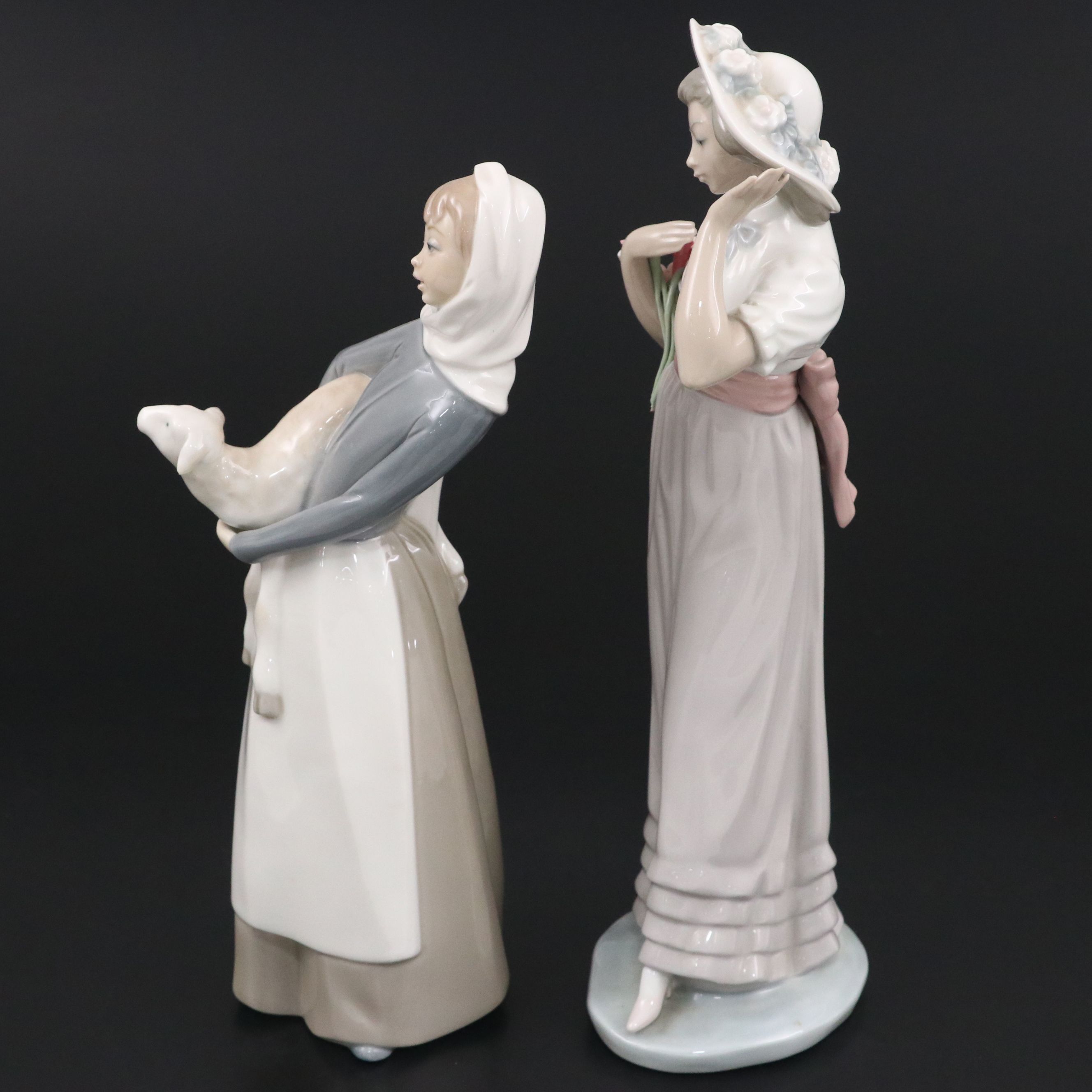 Lladró "Girl with Lamb" and Nao "Suzy" Porcelain Figures, Late 20th Century