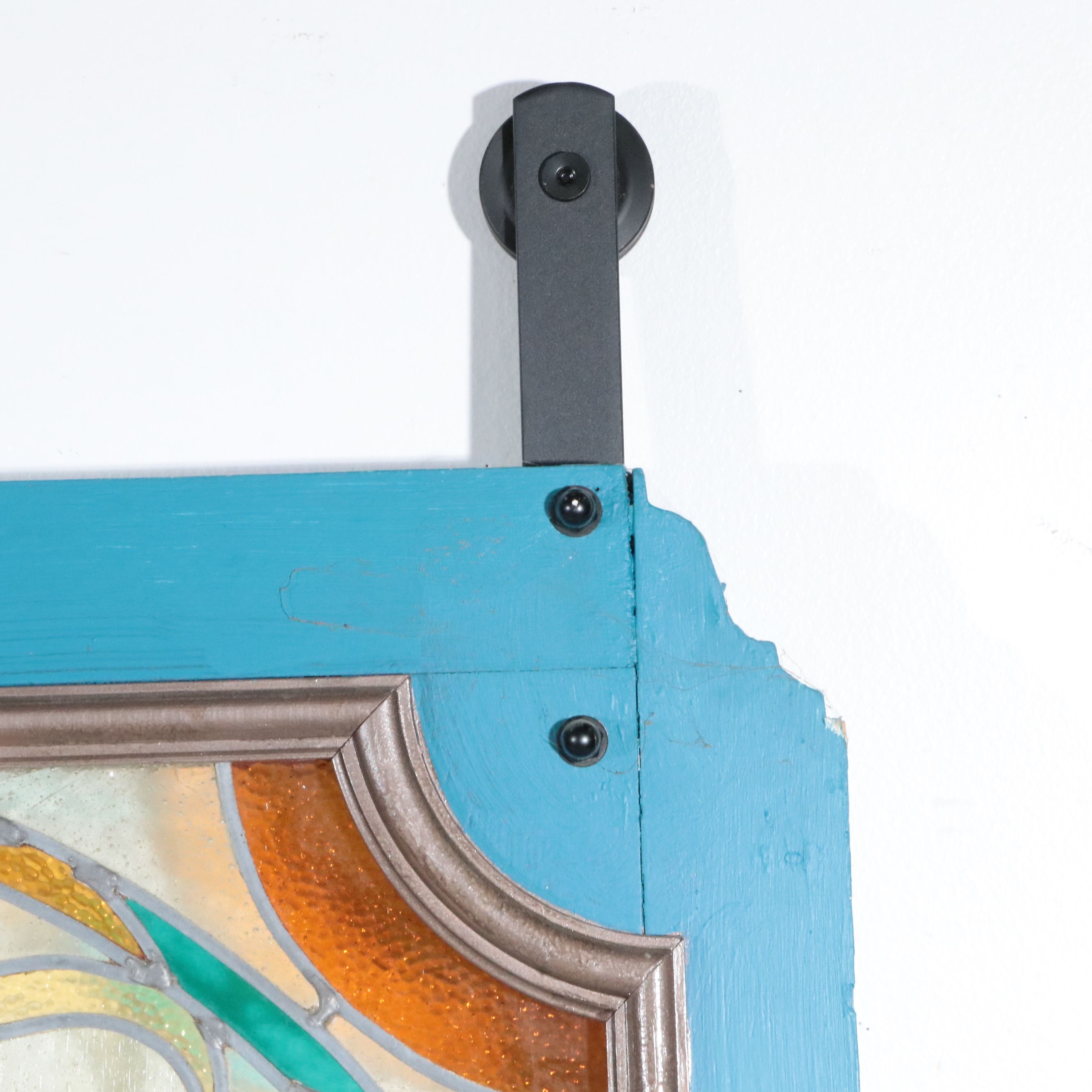 Cherubs and Crown Leaded Stained Glass Window