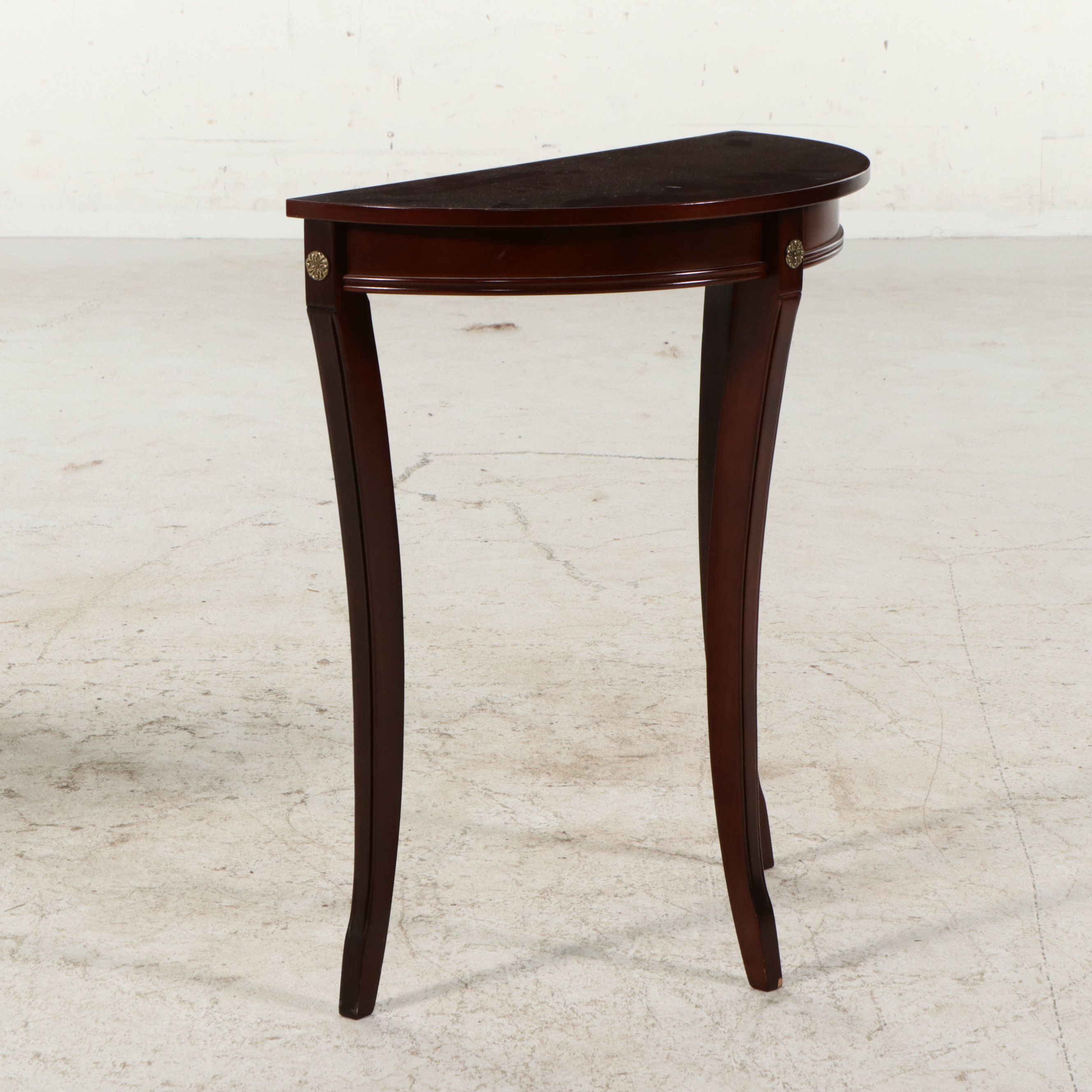 Pair of Bombay Company Mahogany Finish Demilune Console Tables