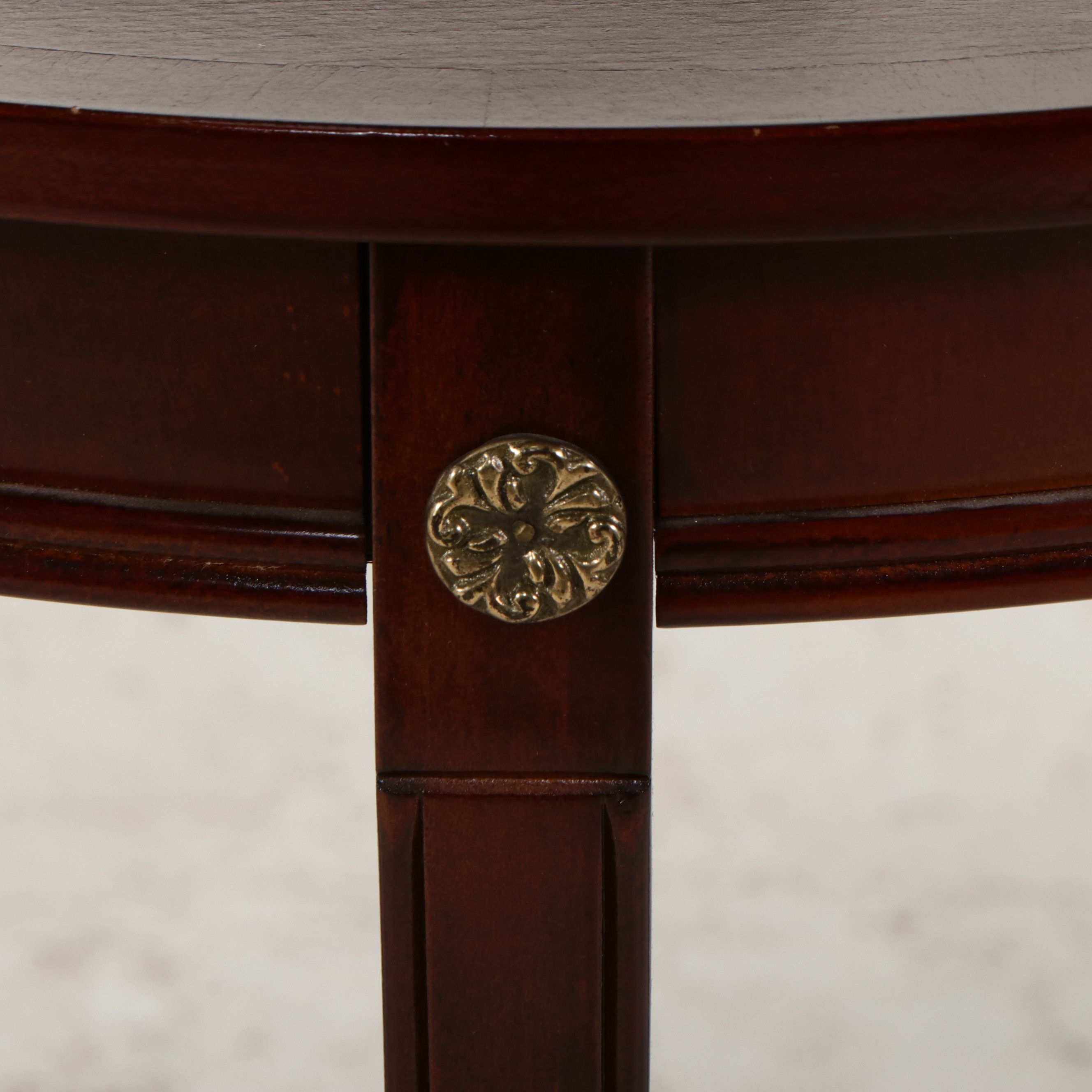 Pair of Bombay Company Mahogany Finish Demilune Console Tables