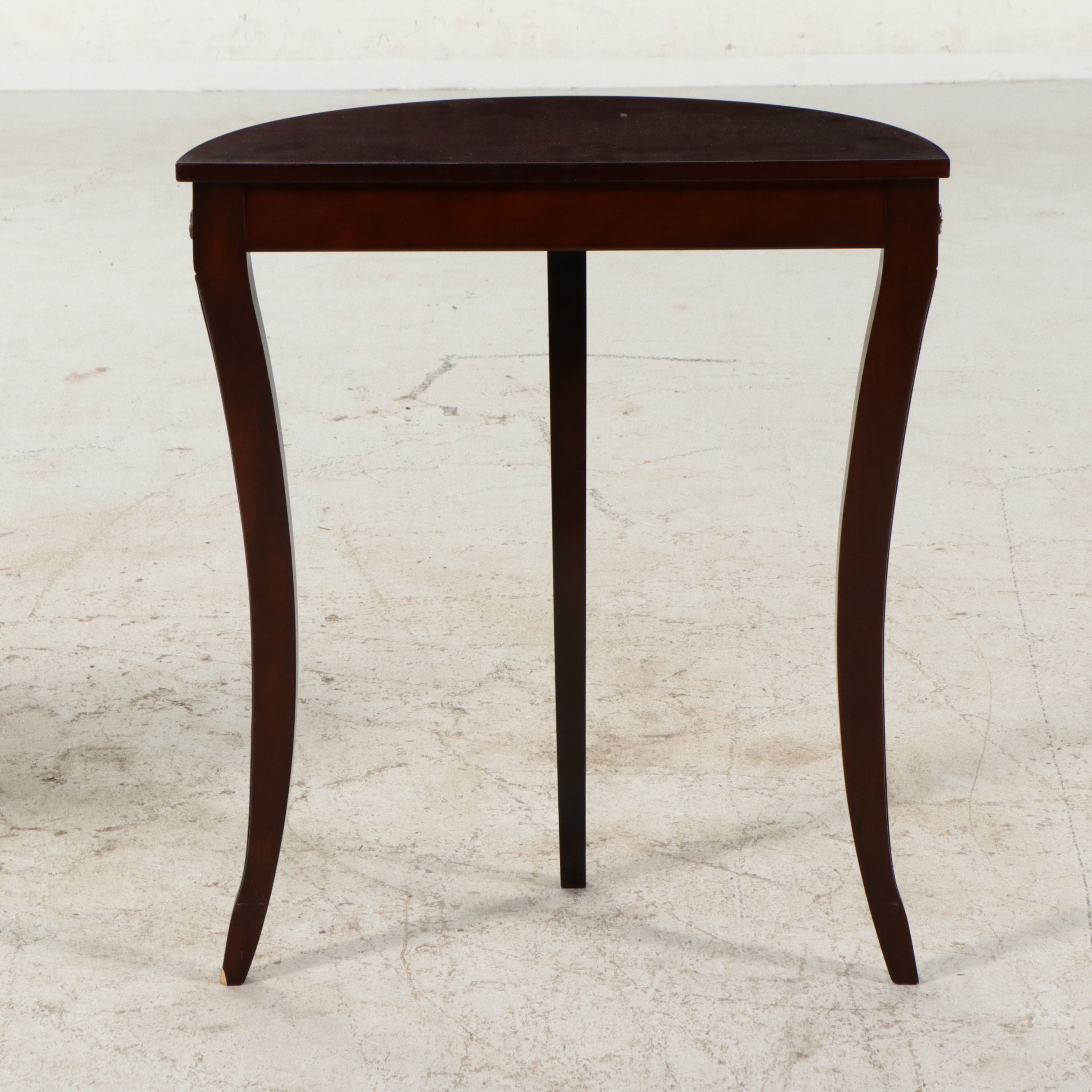 Pair of Bombay Company Mahogany Finish Demilune Console Tables