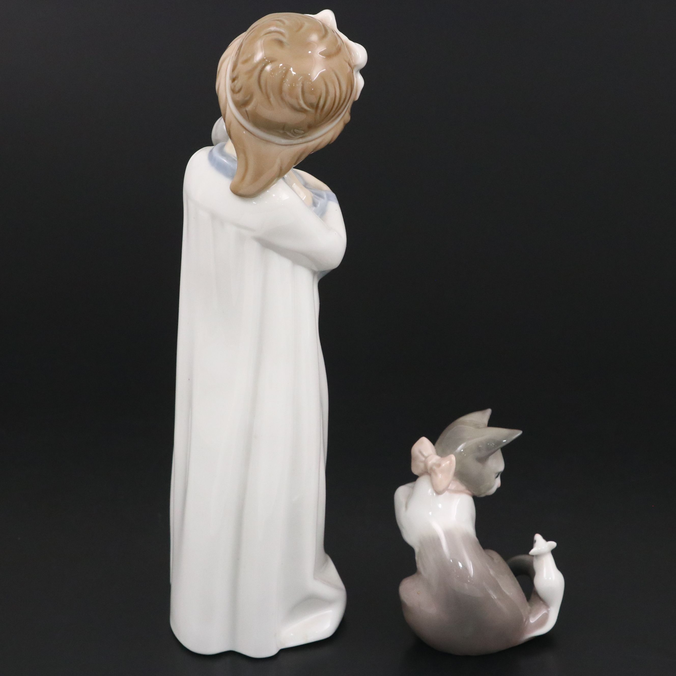 Lladró "Cat and Mouse" and "Girl Holding Doll" Porcelain Figurines