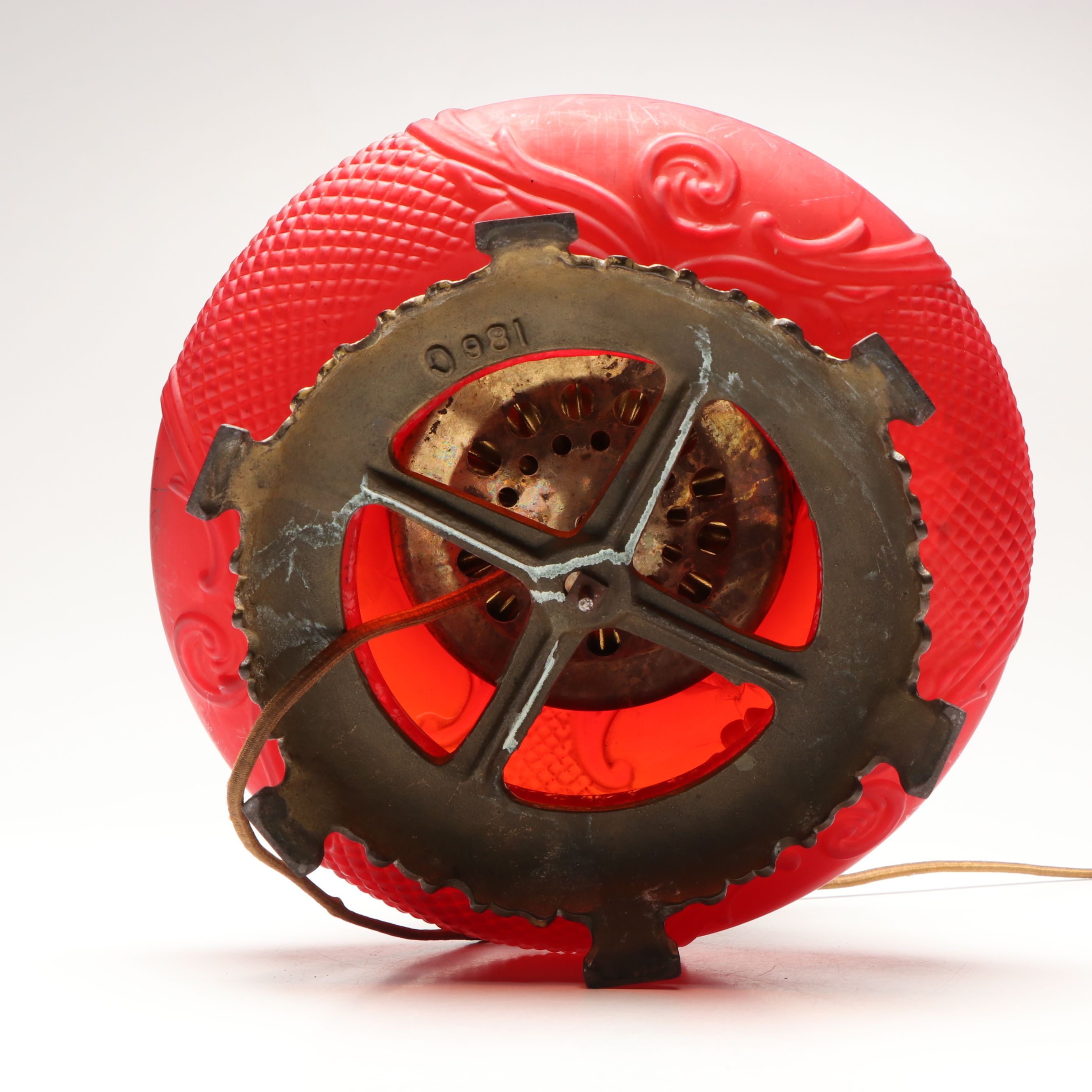 Victorian Paint-Decorated Ruby Glass Parlor Lamp, Adapted Mid-20th Century