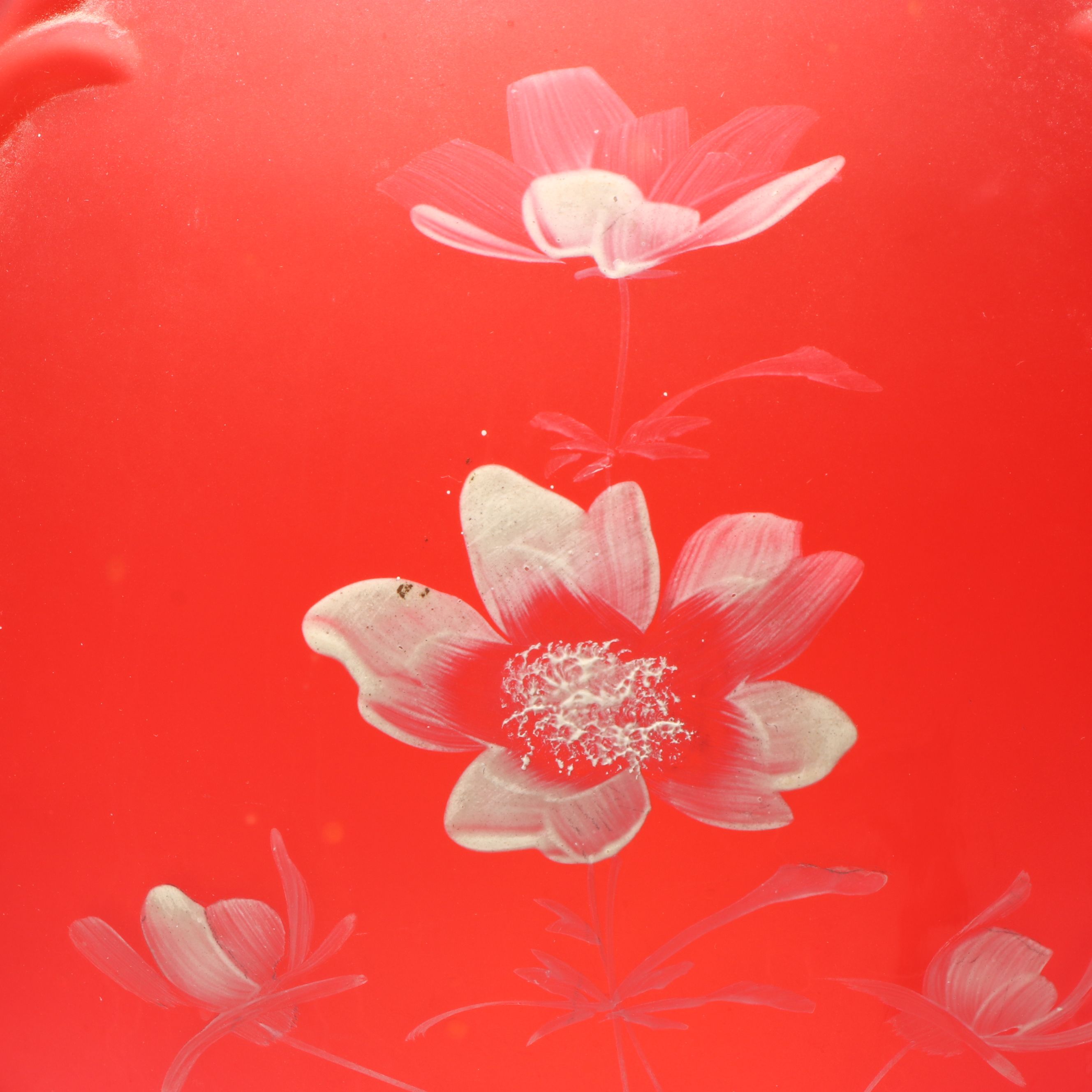 Victorian Paint-Decorated Ruby Glass Parlor Lamp, Adapted Mid-20th Century