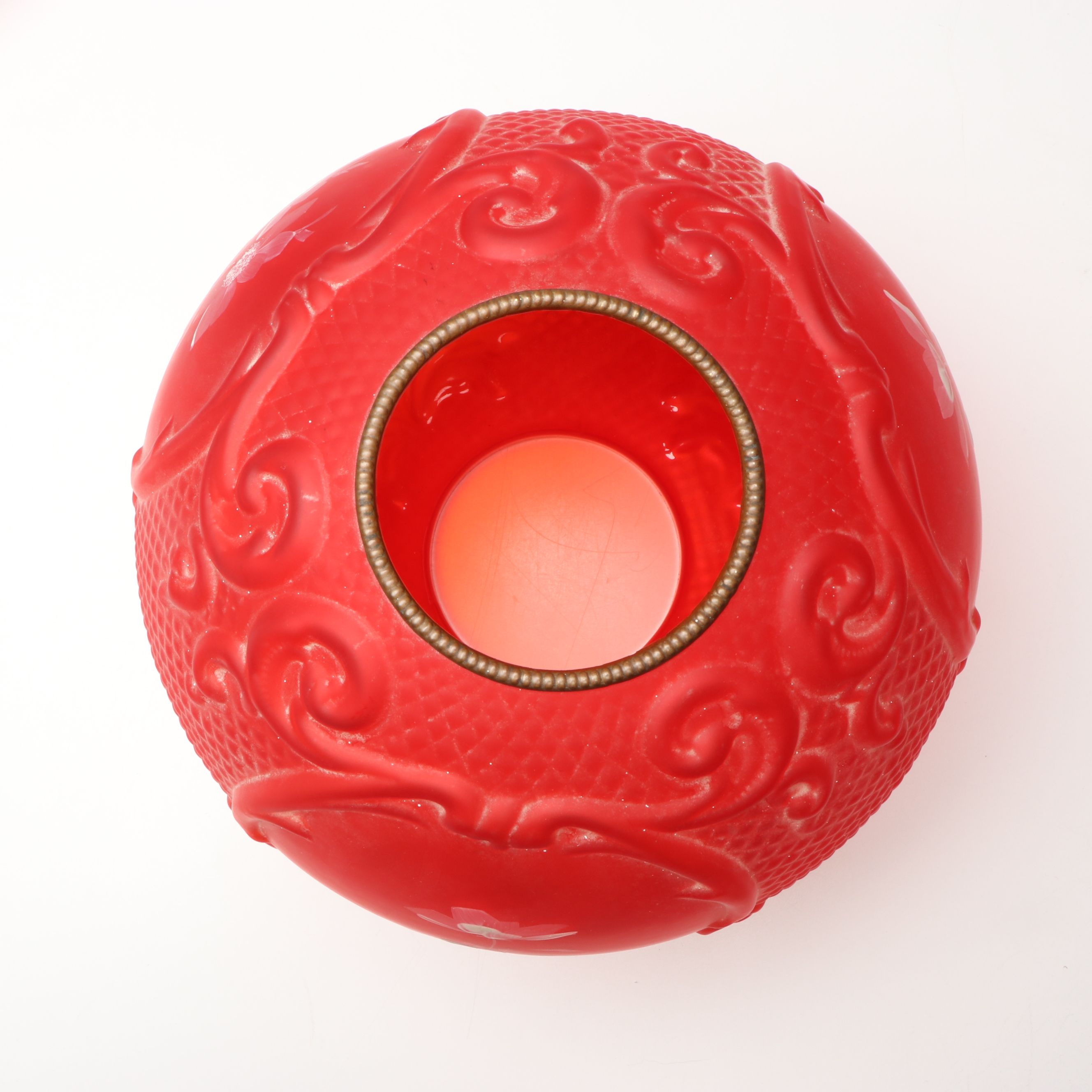 Victorian Paint-Decorated Ruby Glass Parlor Lamp, Adapted Mid-20th Century