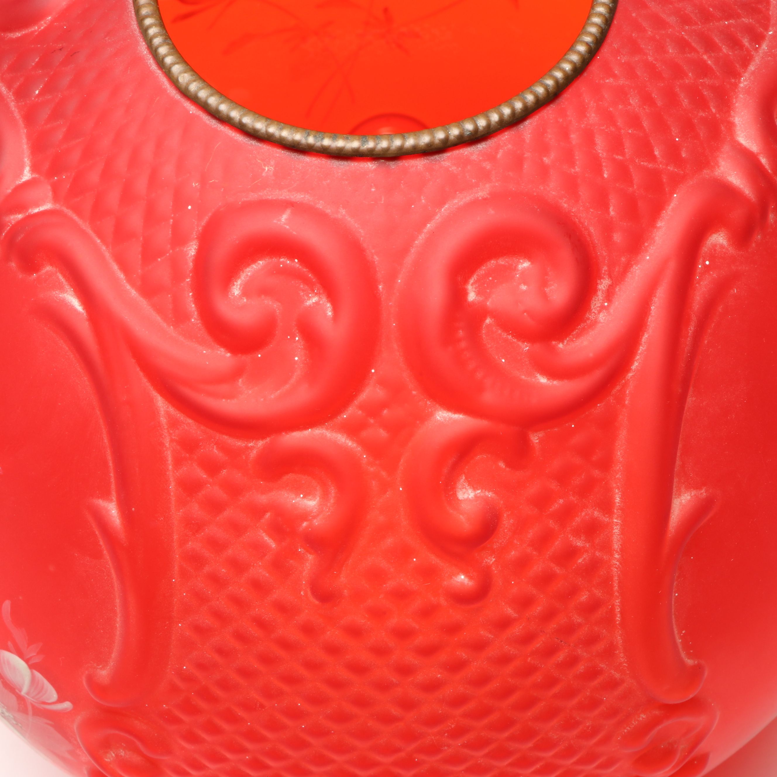 Victorian Paint-Decorated Ruby Glass Parlor Lamp, Adapted Mid-20th Century