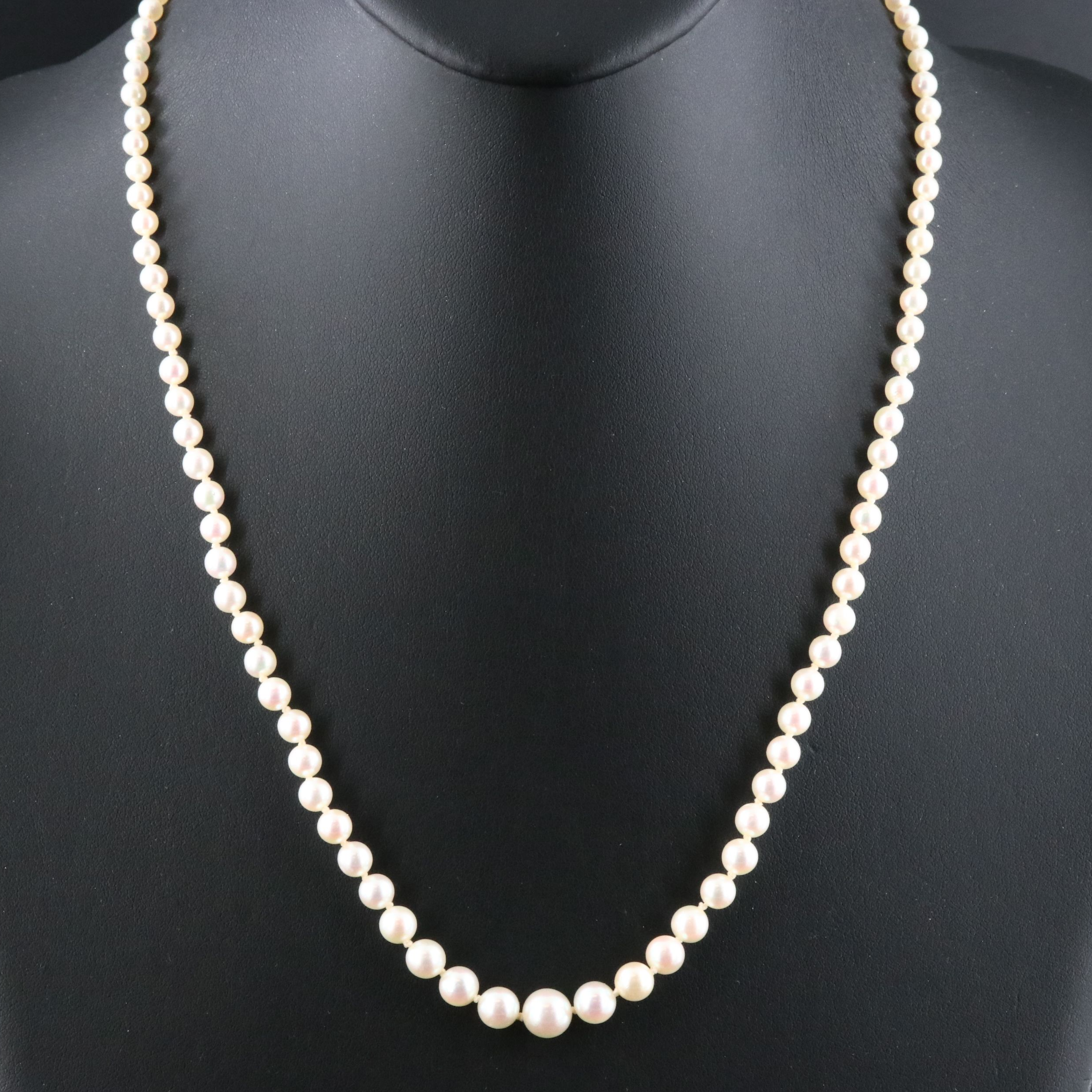 Graduated Matinee Pearl Necklace with a 14K Diamond Accented Clasp