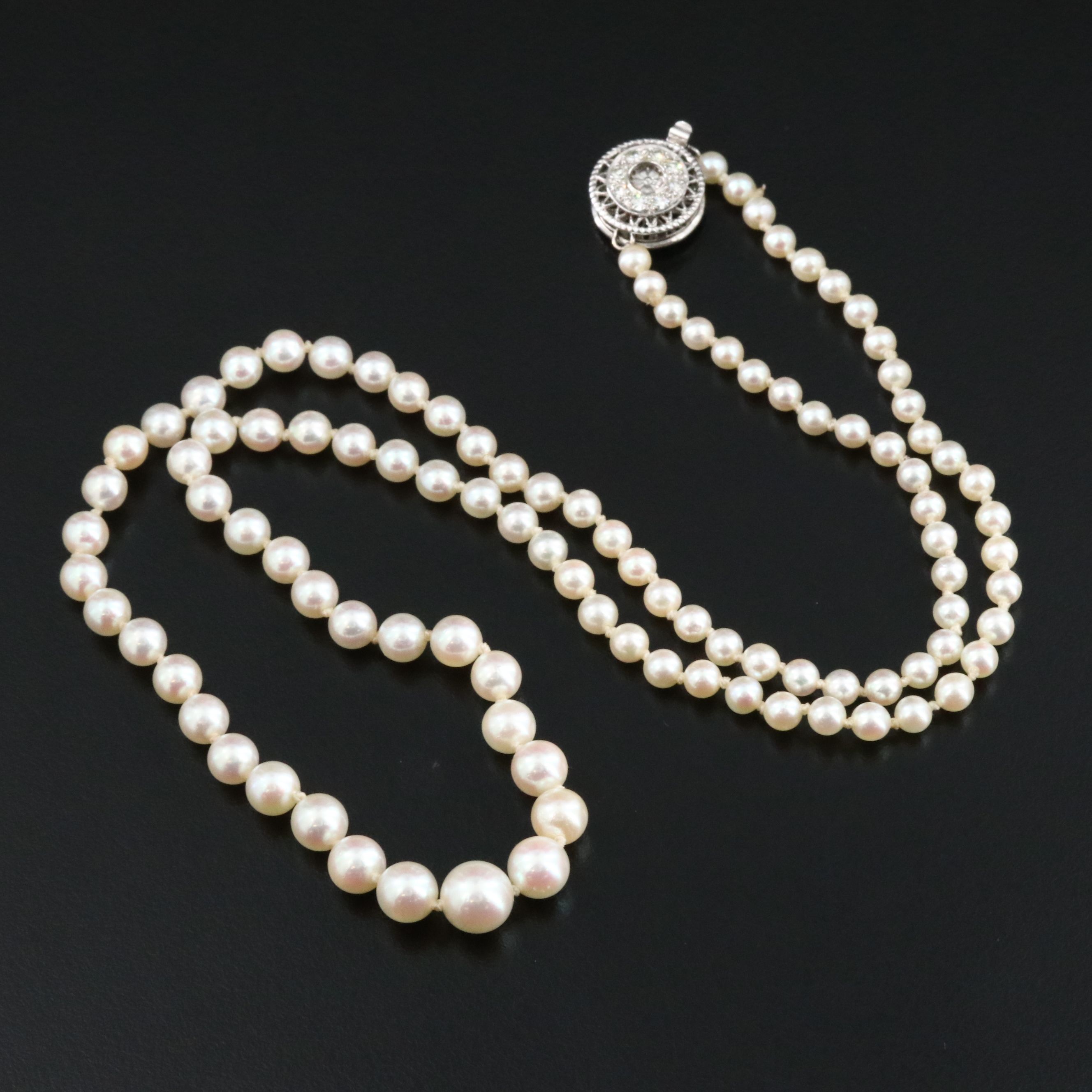 Graduated Matinee Pearl Necklace with a 14K Diamond Accented Clasp