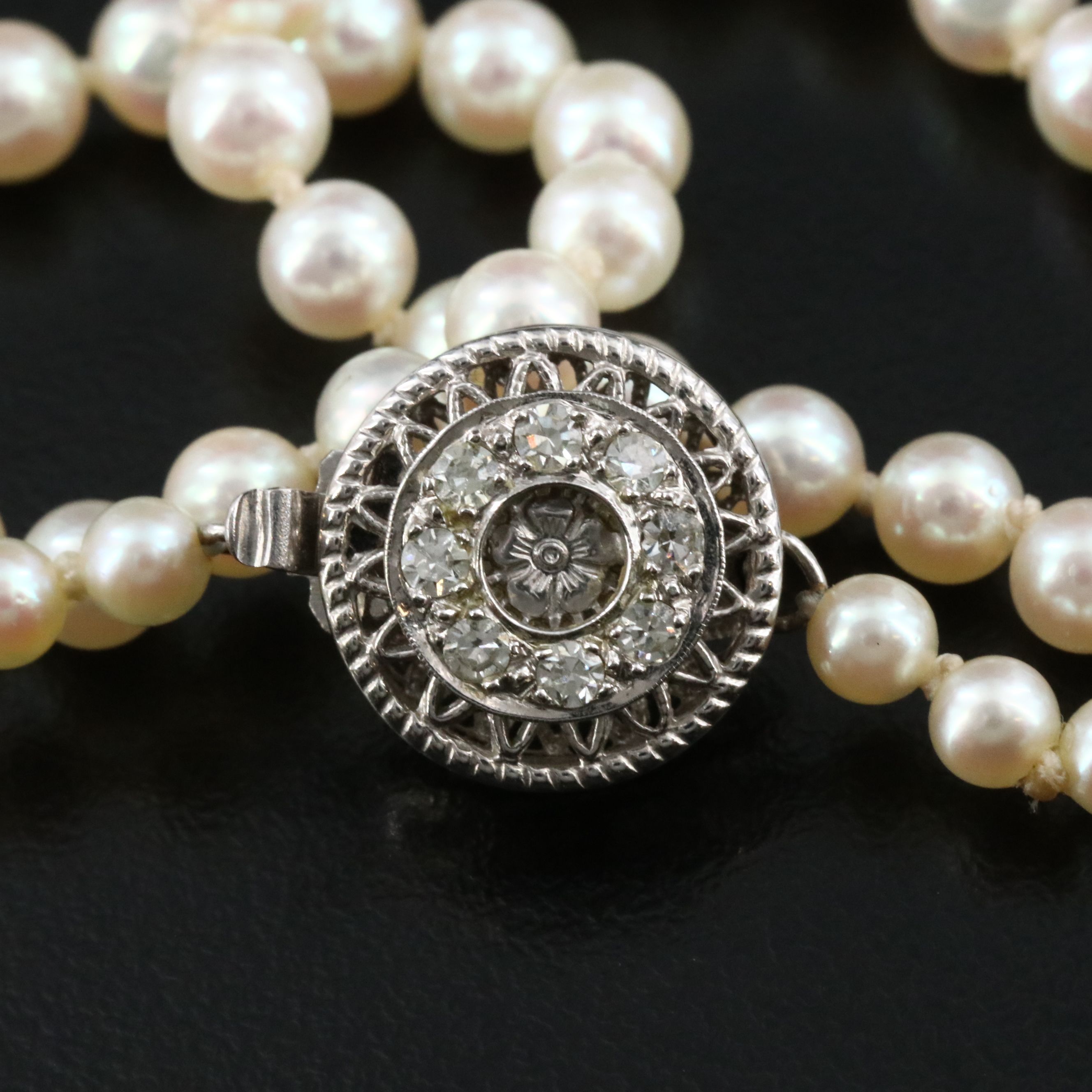 Graduated Matinee Pearl Necklace with a 14K Diamond Accented Clasp