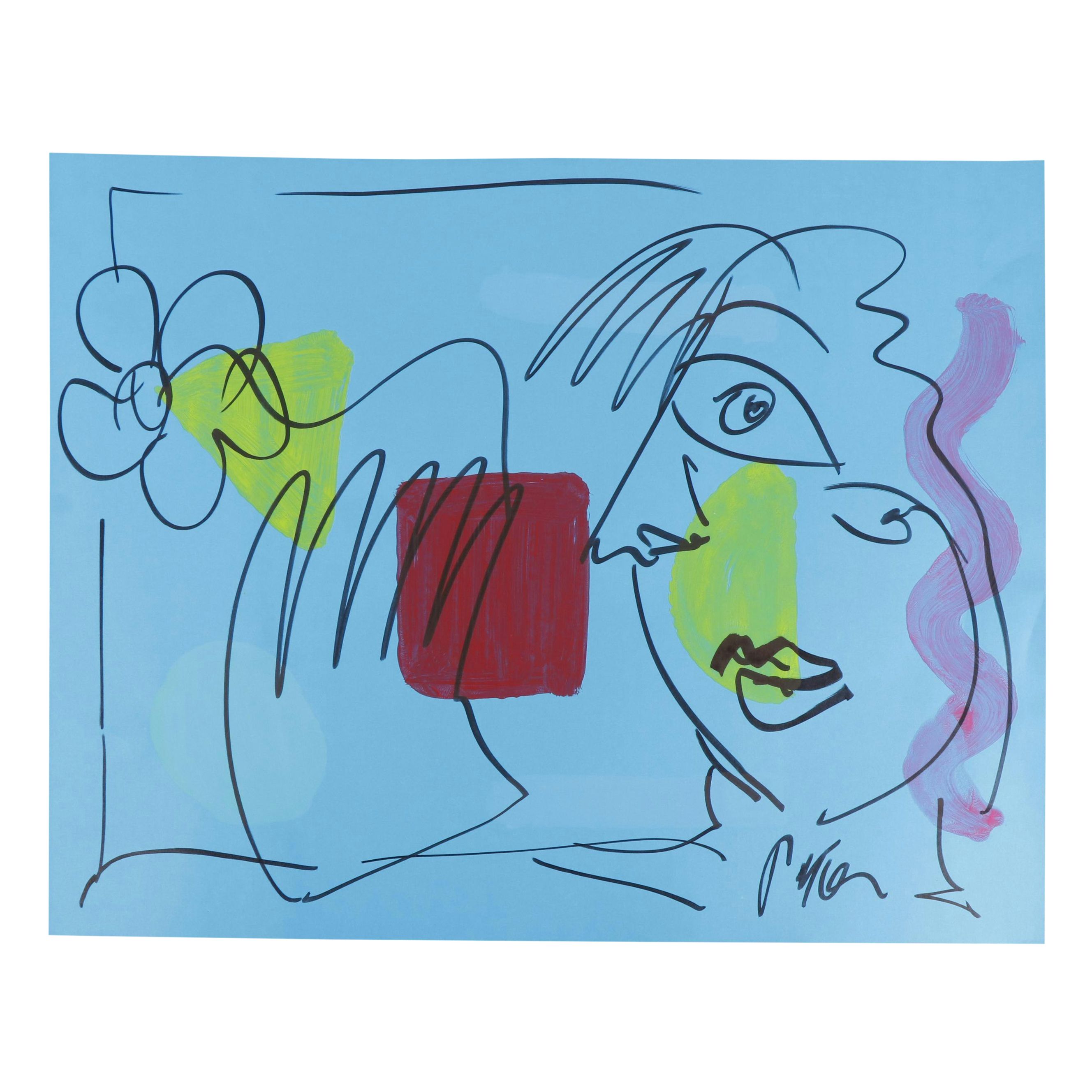 Peter Keil Abstract Acrylic Portrait Painting, Late 20th Century