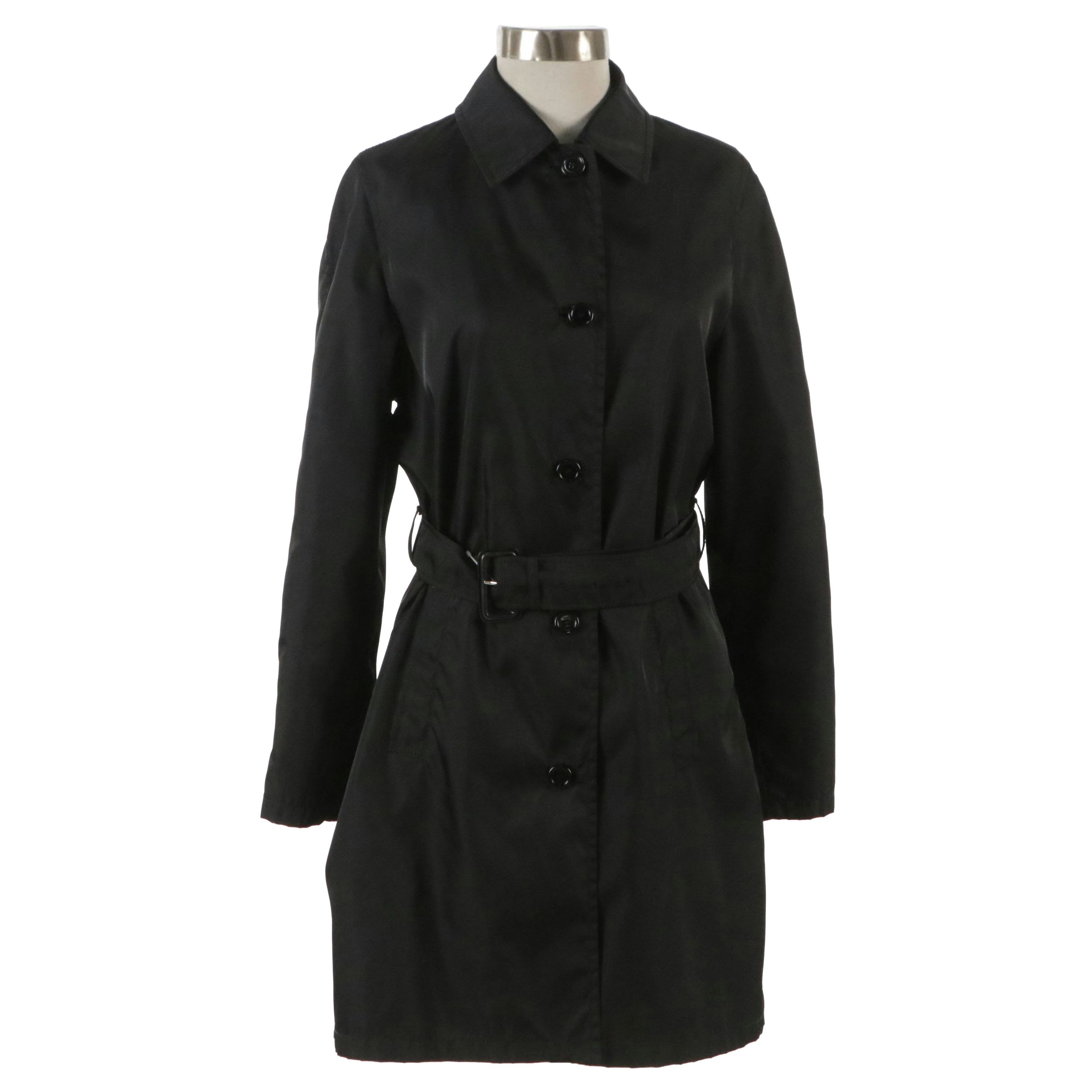 Prada Black Nylon Single-Breasted Belted Jacket