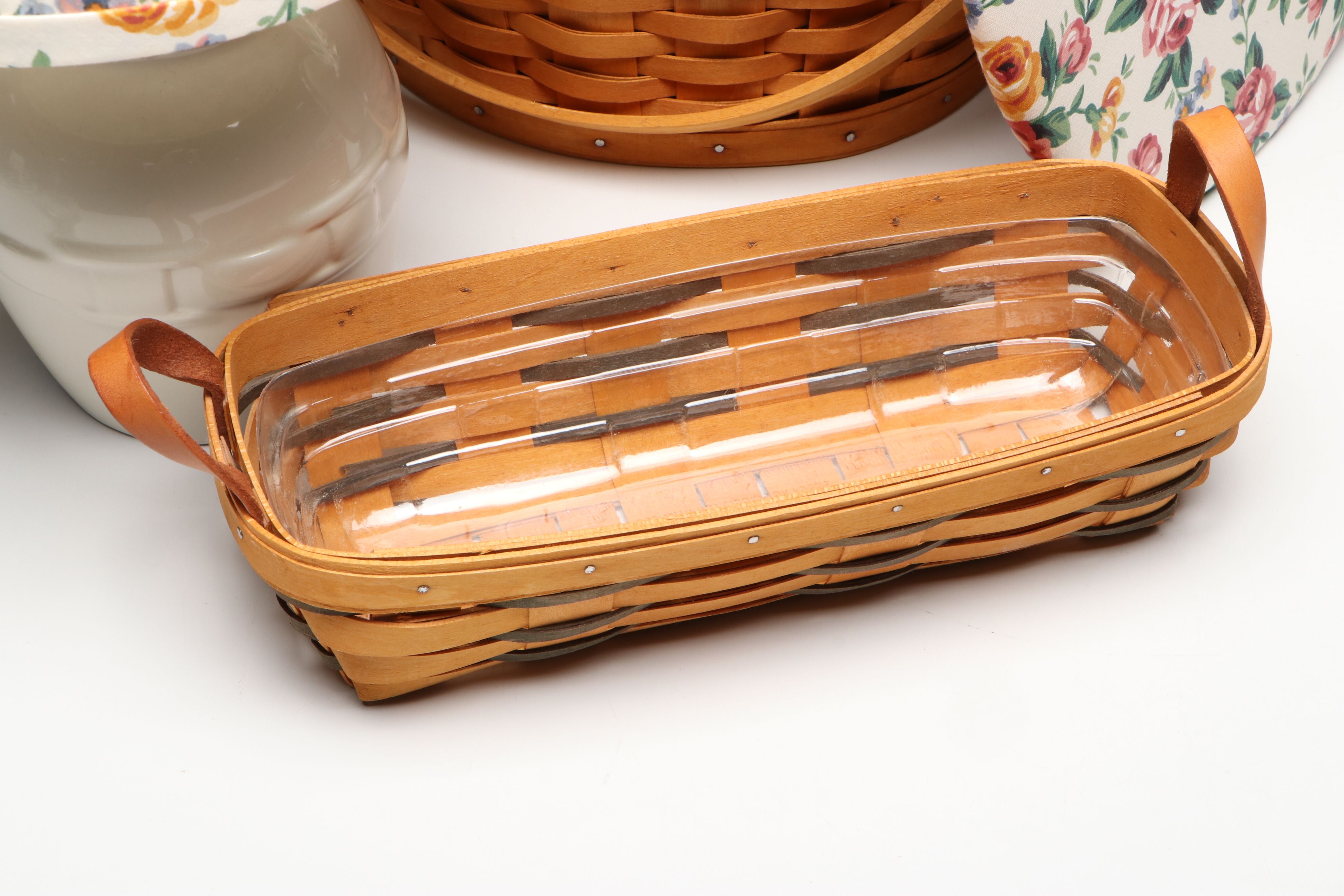 Longaberger Ceramic Table Lamp with Woven Baskets and Sewing Notions