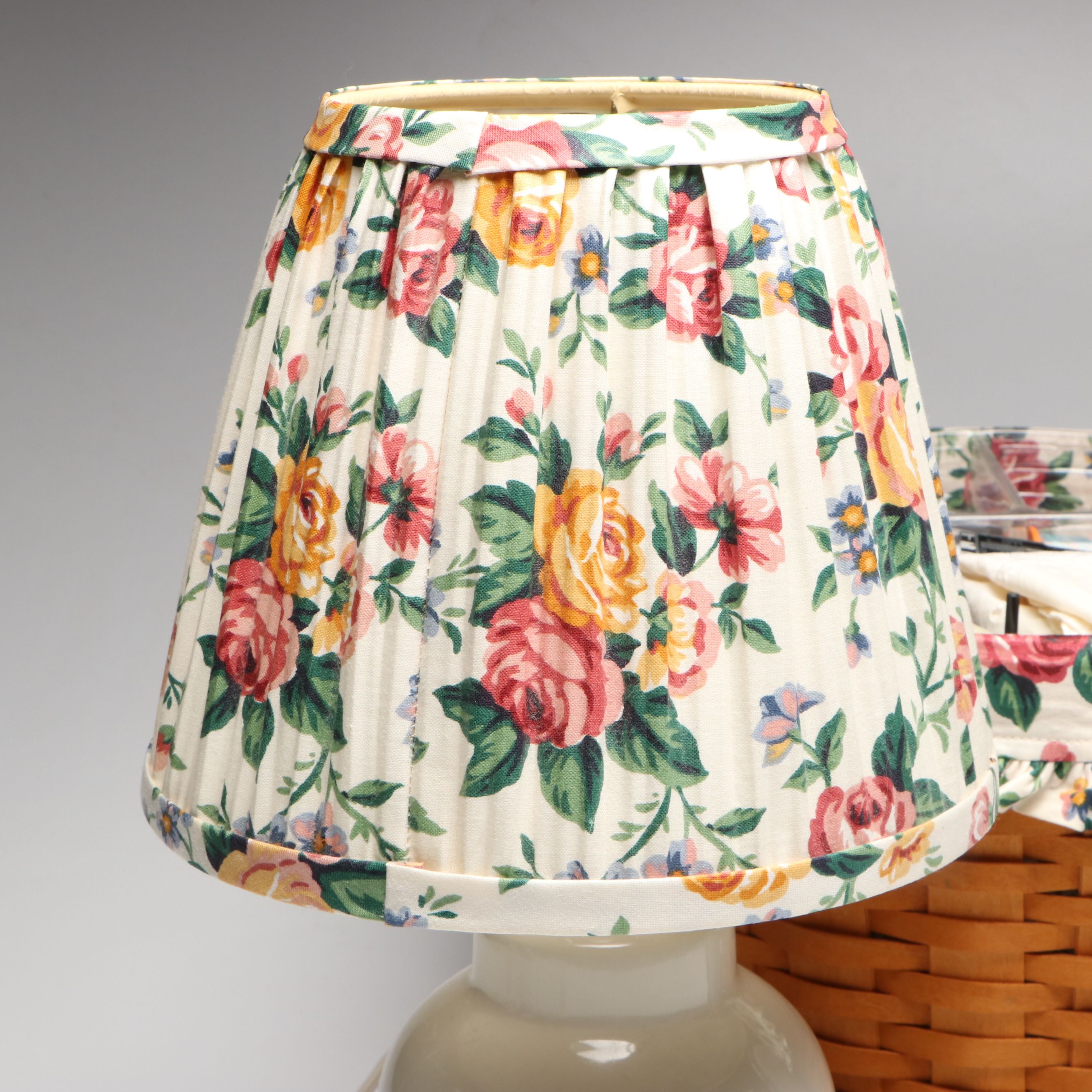 Longaberger Ceramic Table Lamp with Woven Baskets and Sewing Notions