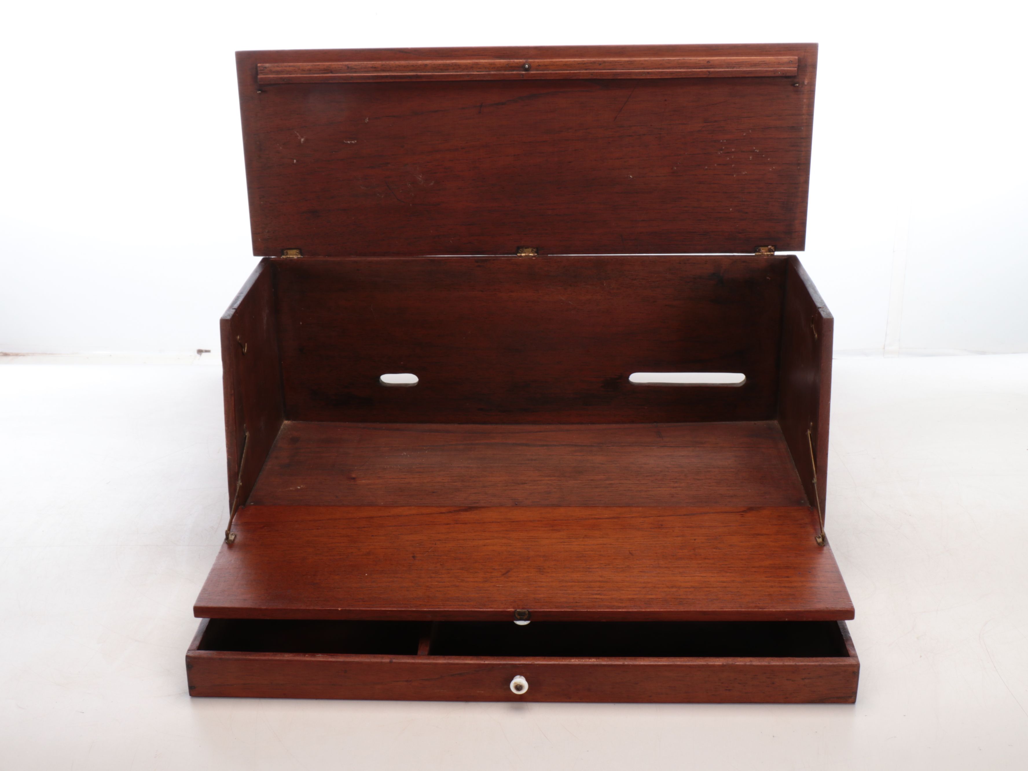 Walnut Slope-Front Bread Box with Drawer, Mid to Late 20th Century