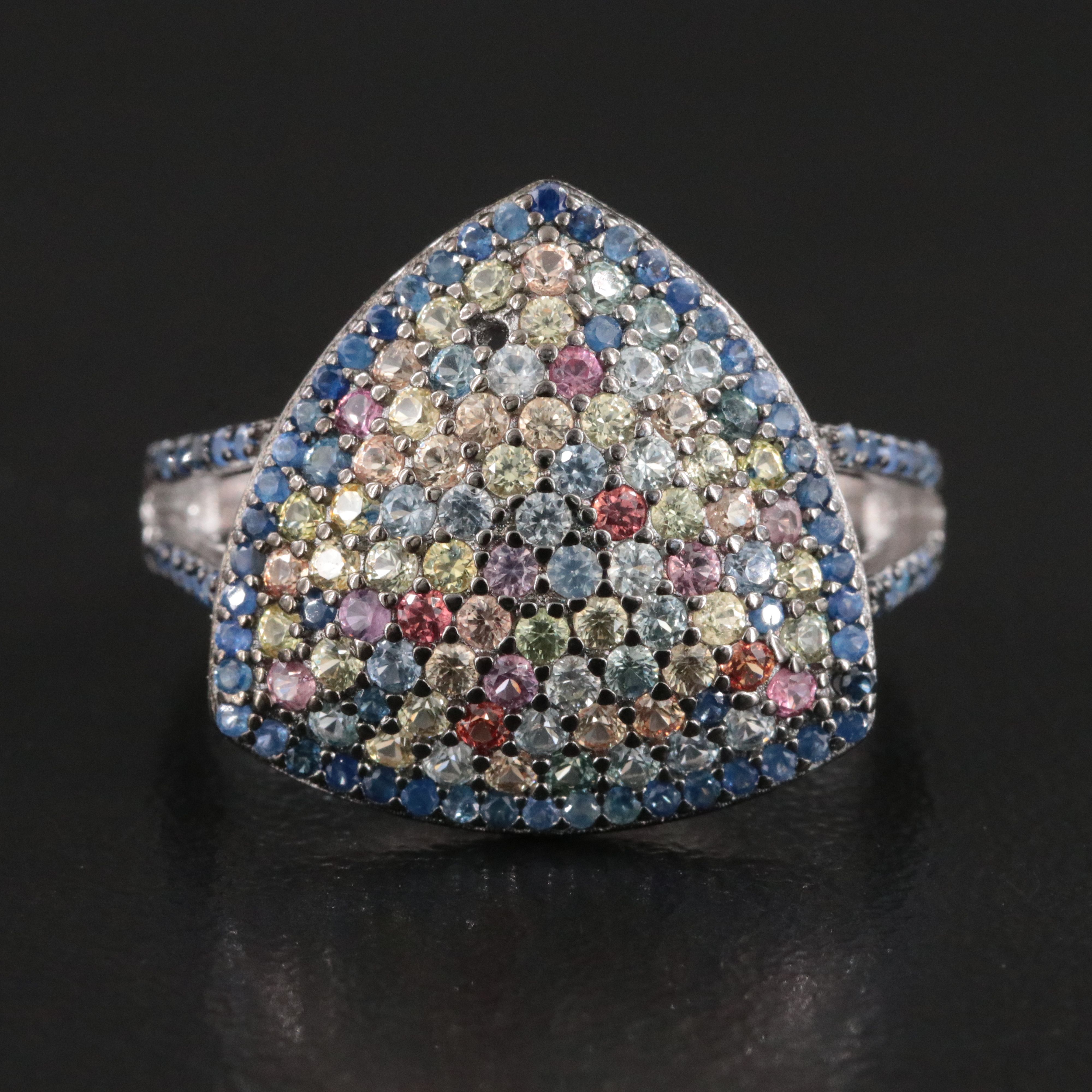 Sterling Pavé Sapphire Shield Ring