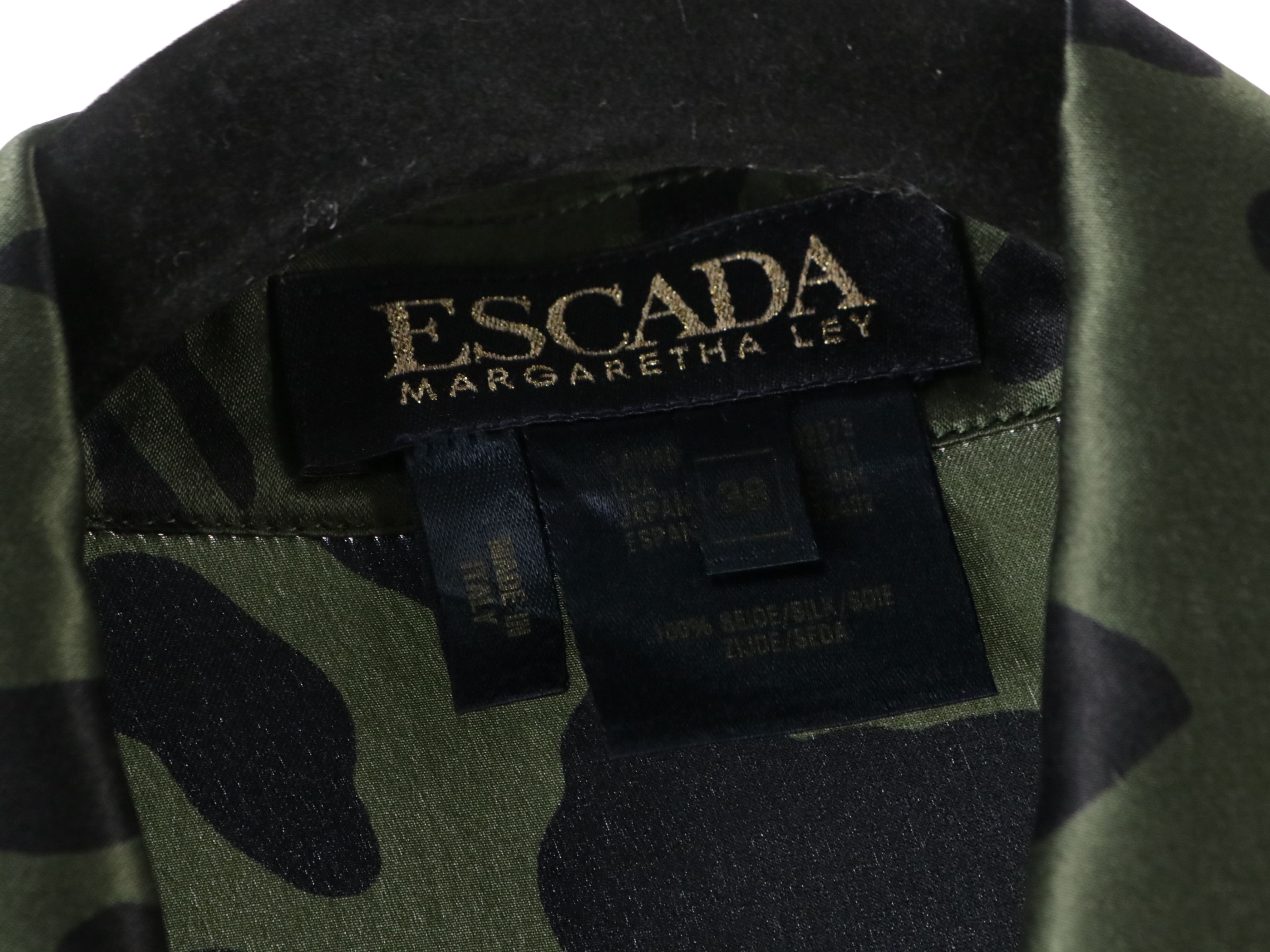 Escada Olive Green Wool Skirt Suit, Animal Print Silk Blouse and Wool Turtleneck