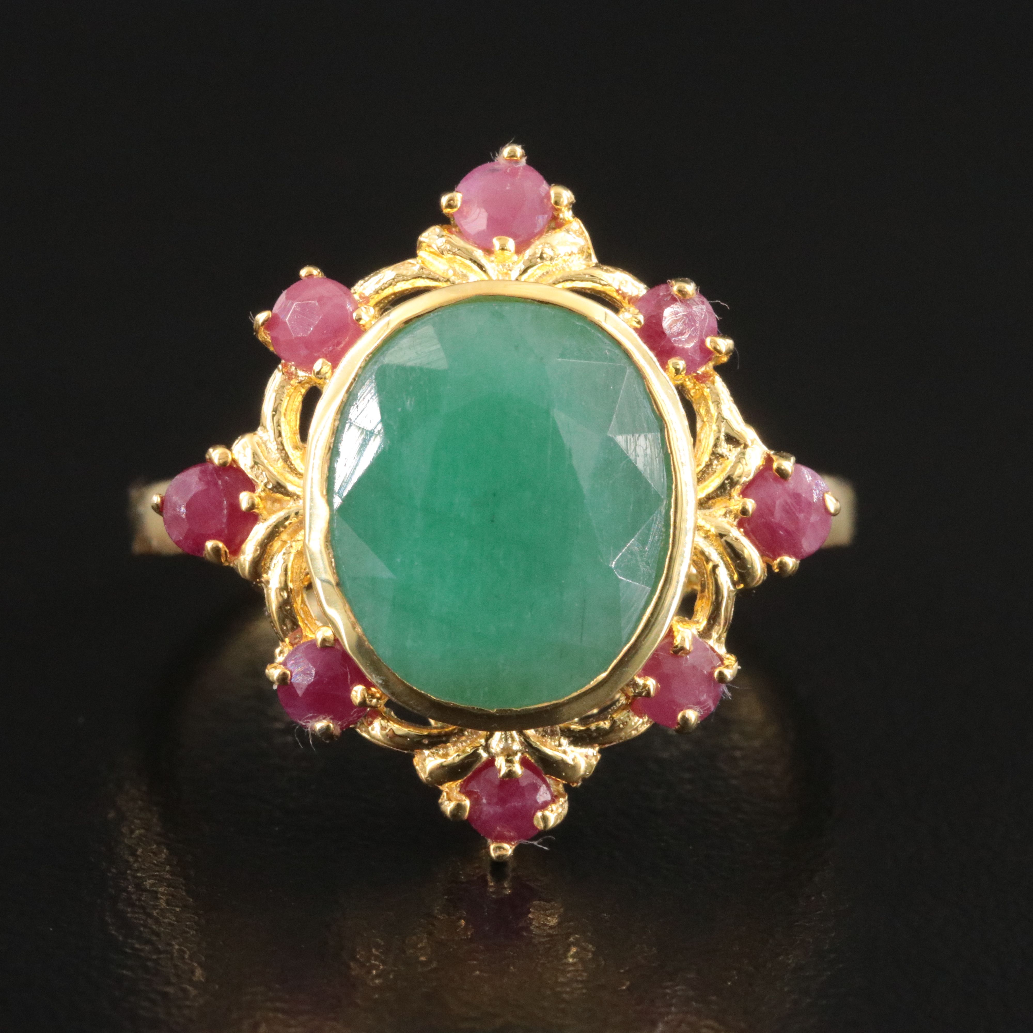 Sterling Emerald and Ruby Ring