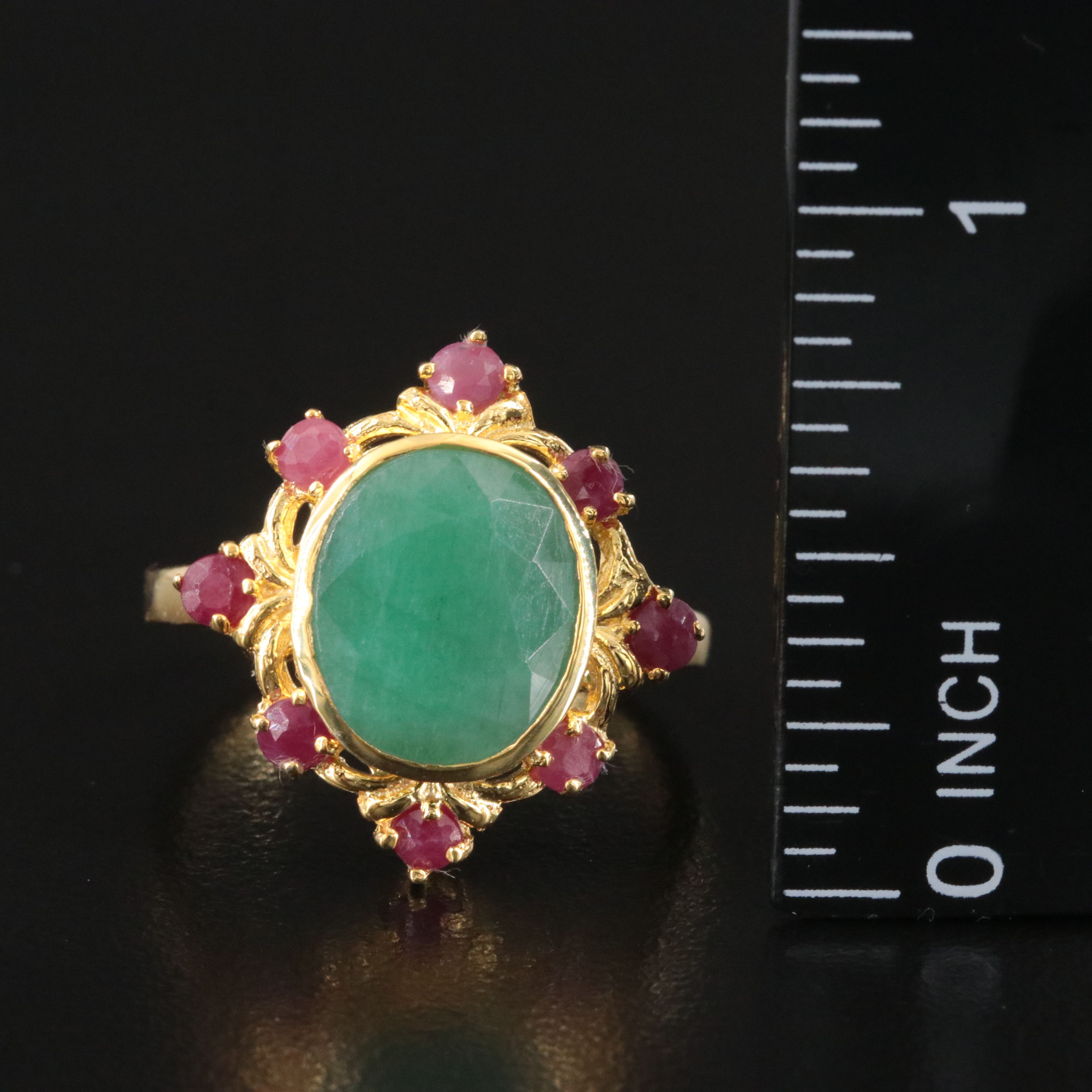 Sterling Emerald and Ruby Ring