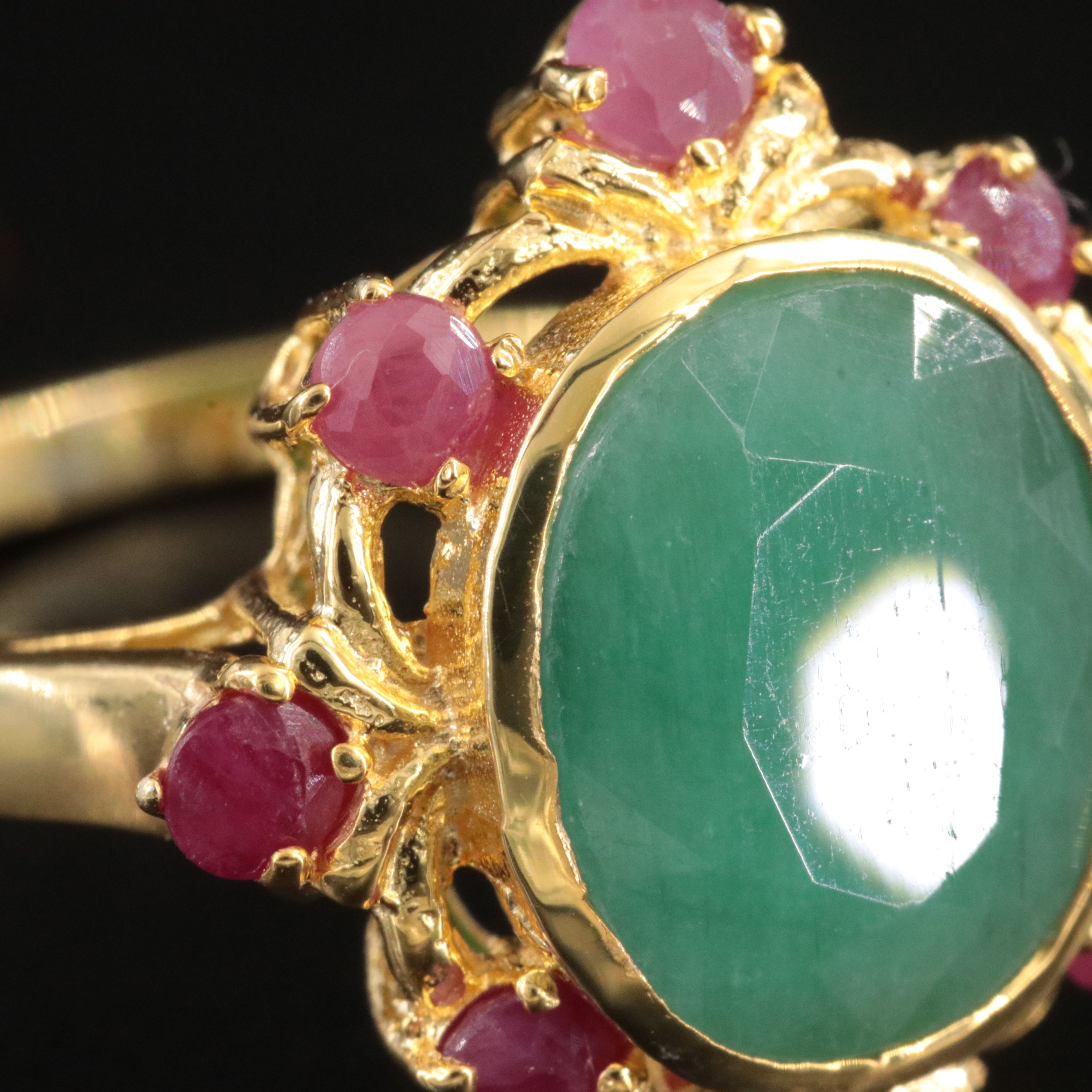 Sterling Emerald and Ruby Ring