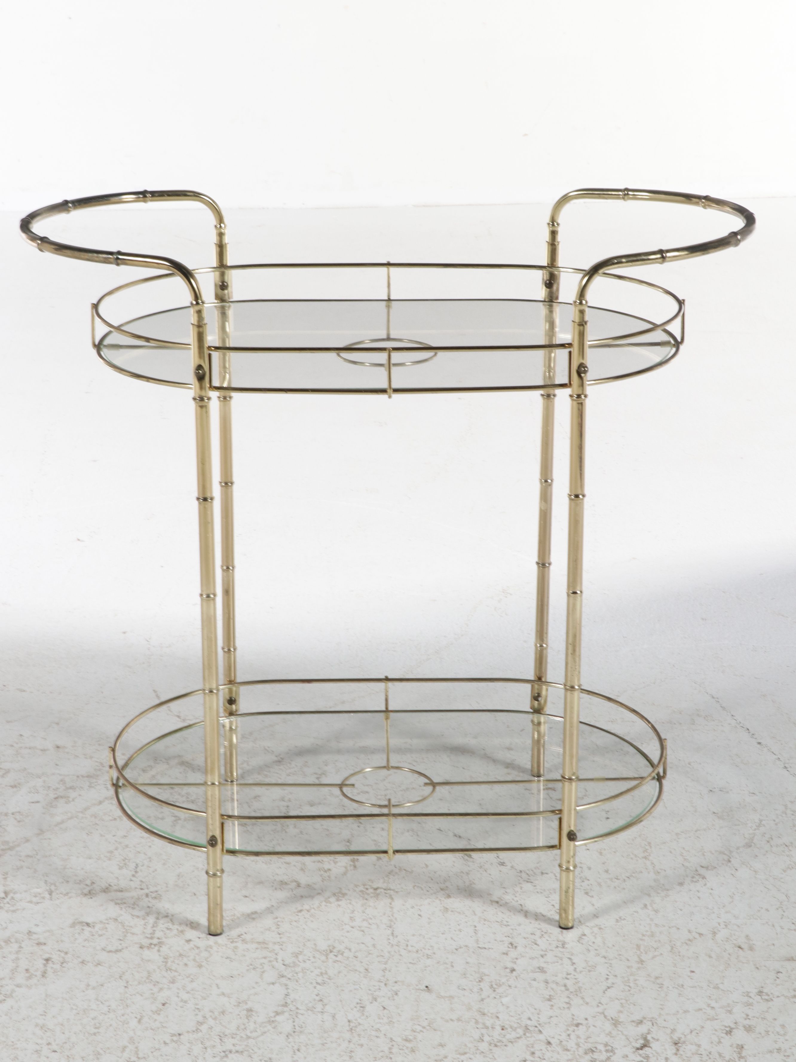 Hollywood Regency Faux Bamboo Metal and Glass Two-Tiered Serving Table