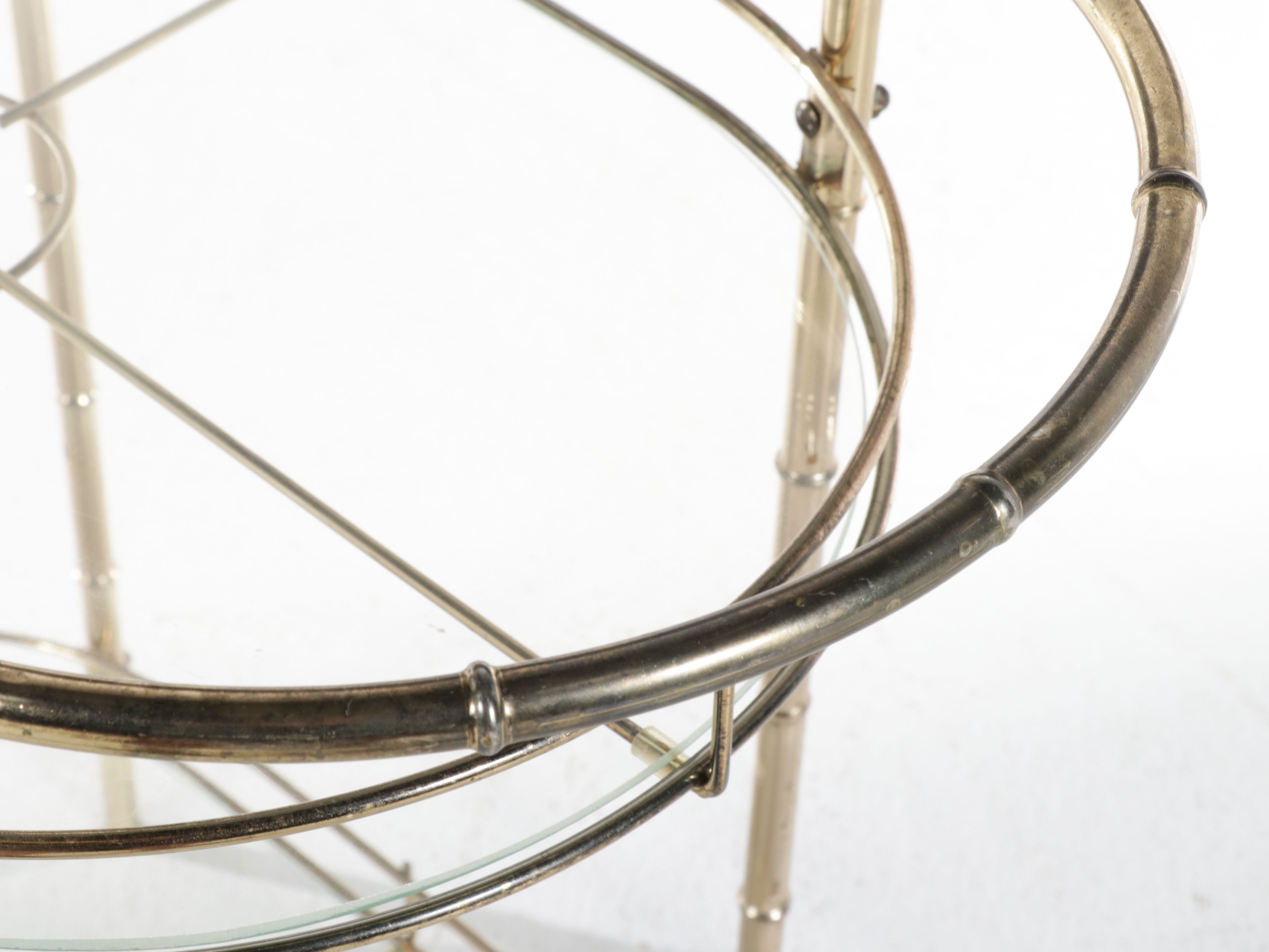 Hollywood Regency Faux Bamboo Metal and Glass Two-Tiered Serving Table