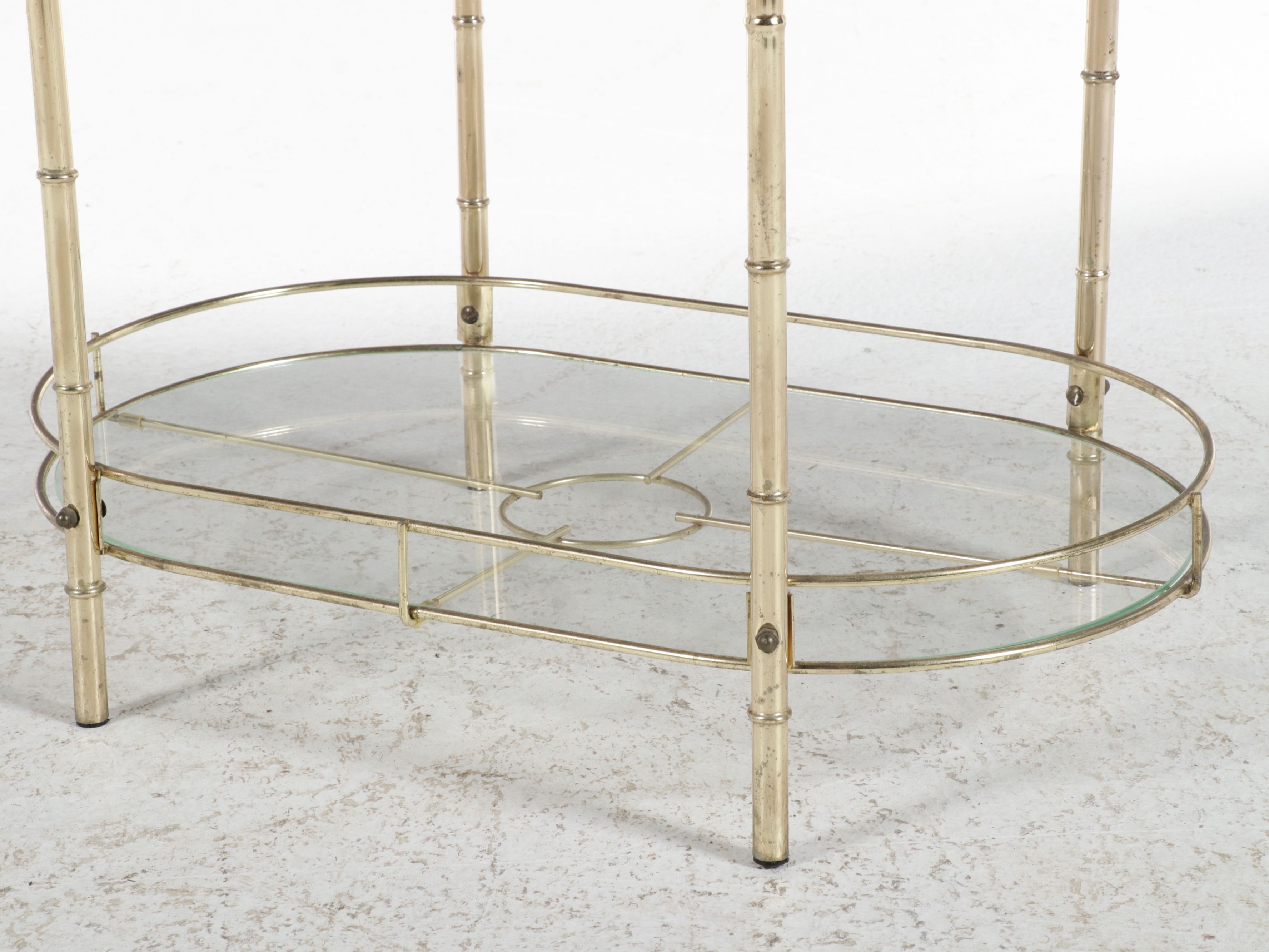 Hollywood Regency Faux Bamboo Metal and Glass Two-Tiered Serving Table