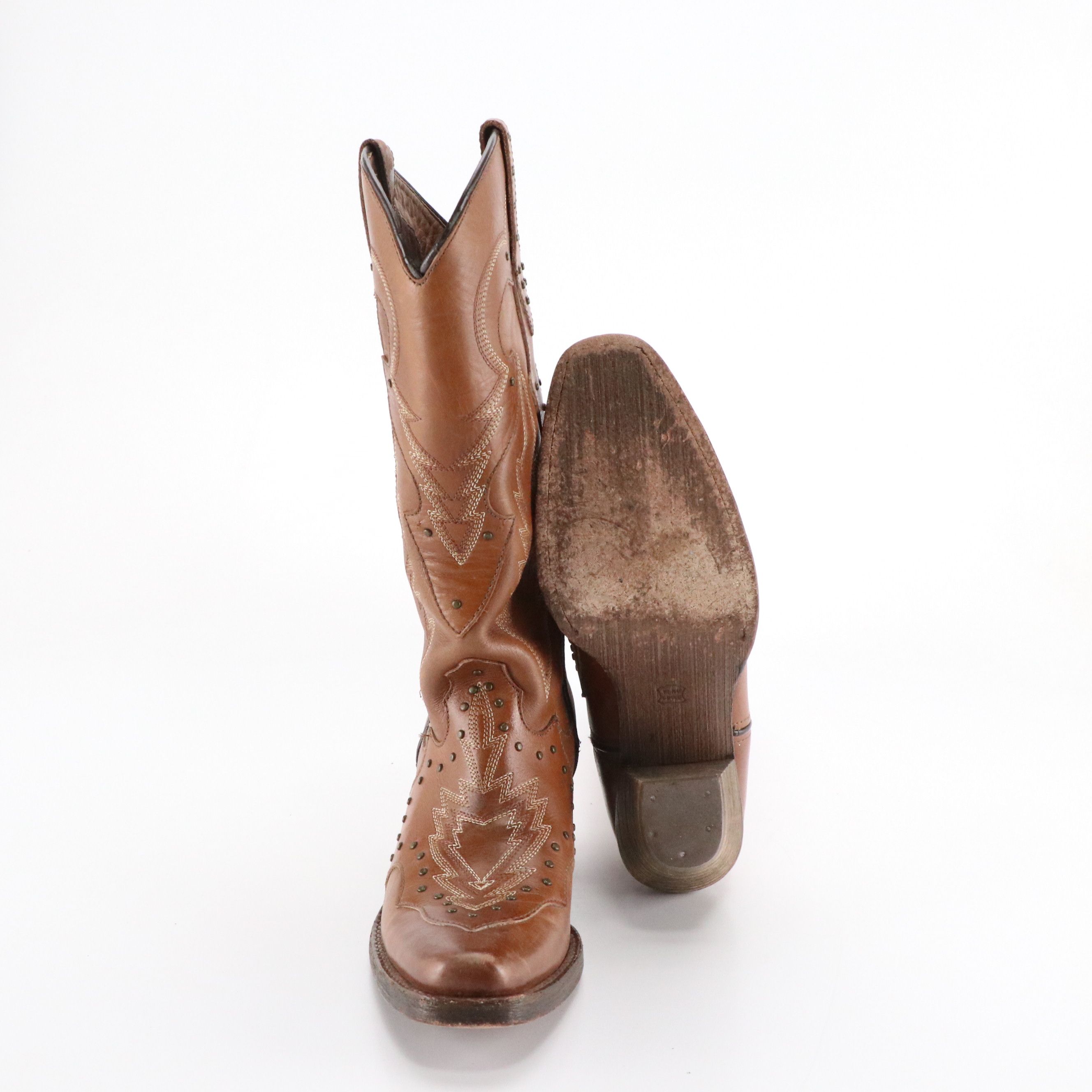 Durango Heeled Western Boots in Brown Studded Leather