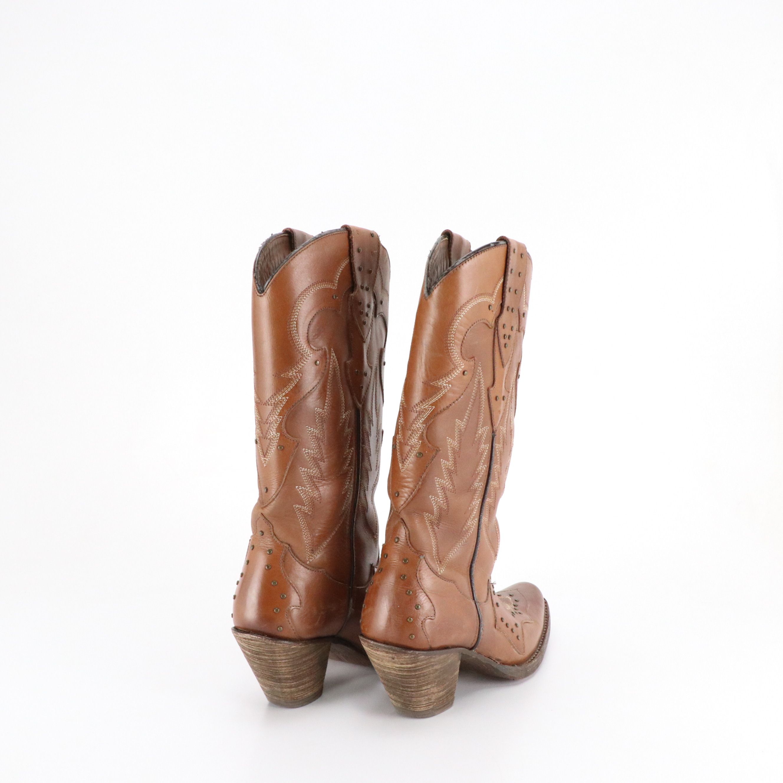 Durango Heeled Western Boots in Brown Studded Leather