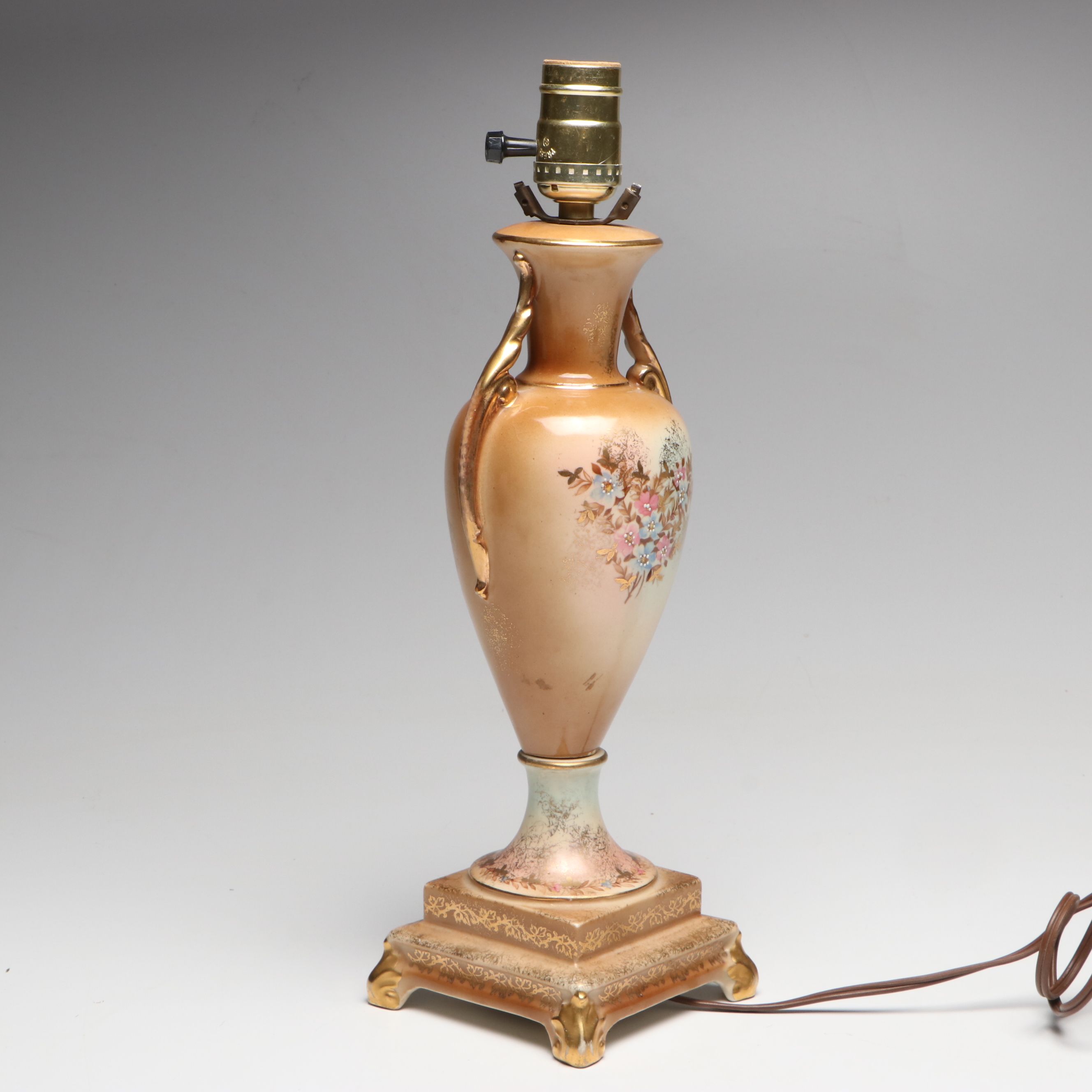 Beckwith Hand-Painted Gilt Porcelain Urn Table Lamp, Early to Mid-20th Century