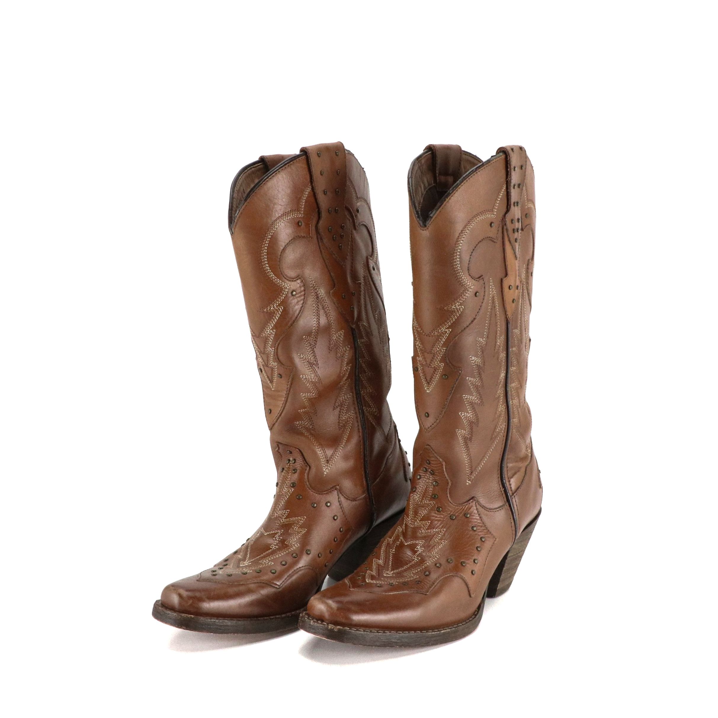Durango Heeled Western Boots in Brown Studded Leather