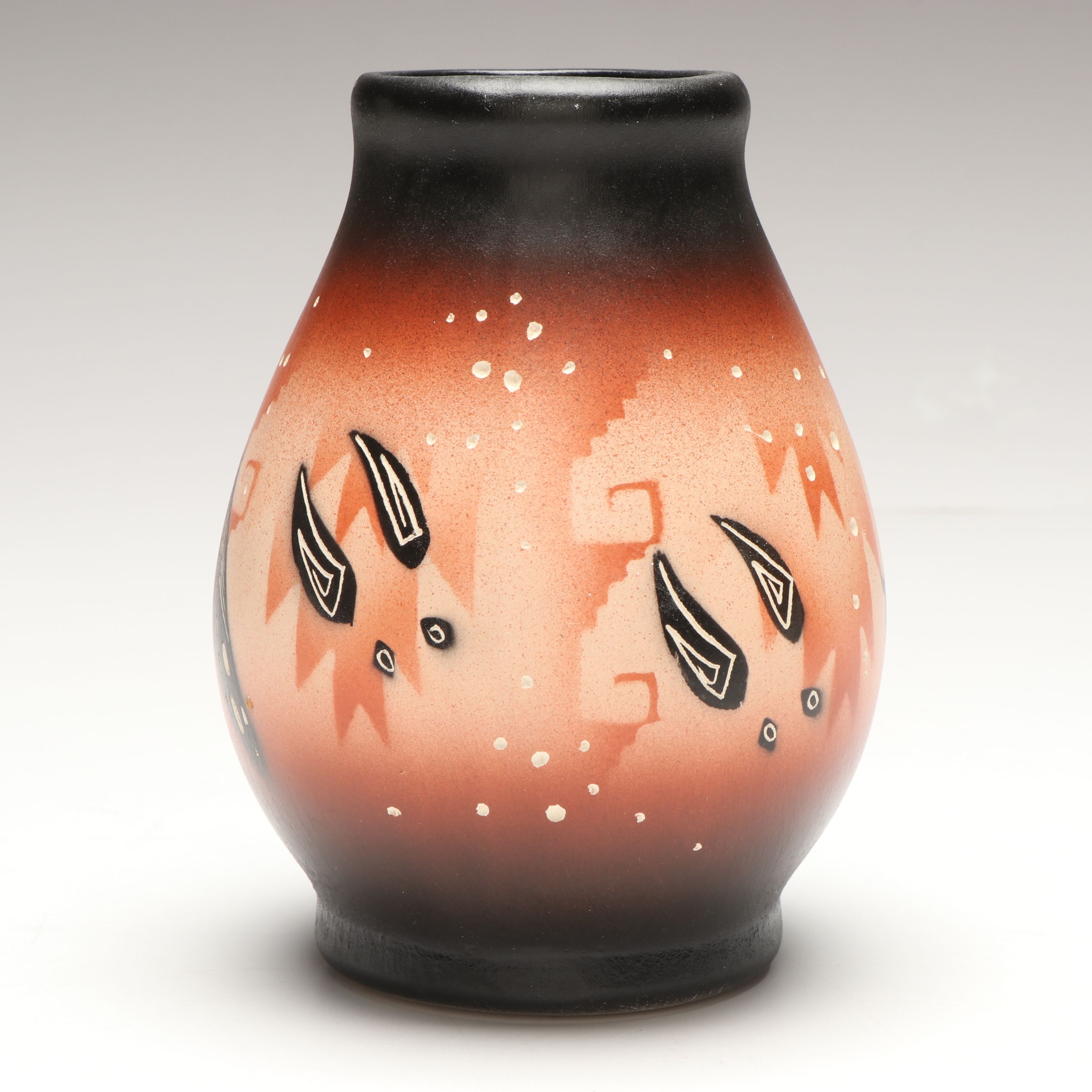 Signed John Dineh Buffalo Sgraffito Vessel and Other Art Pottery Vase