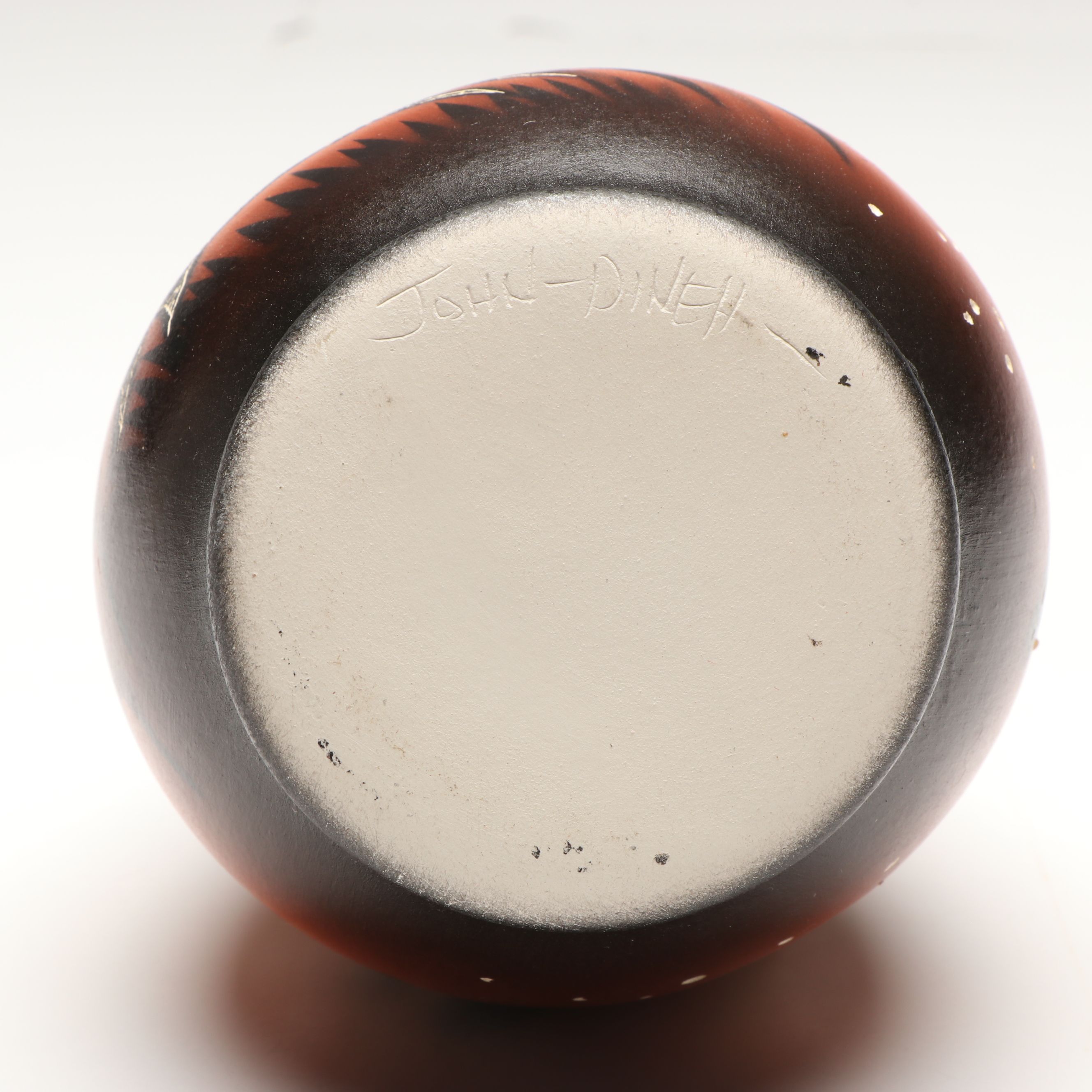 Signed John Dineh Buffalo Sgraffito Vessel and Other Art Pottery Vase