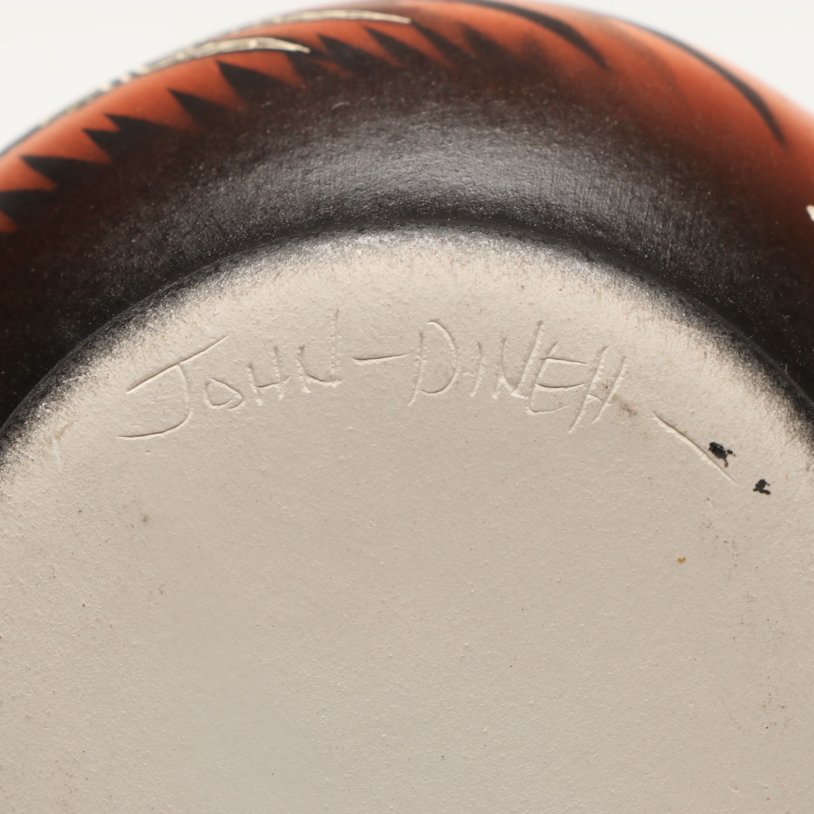 Signed John Dineh Buffalo Sgraffito Vessel and Other Art Pottery Vase