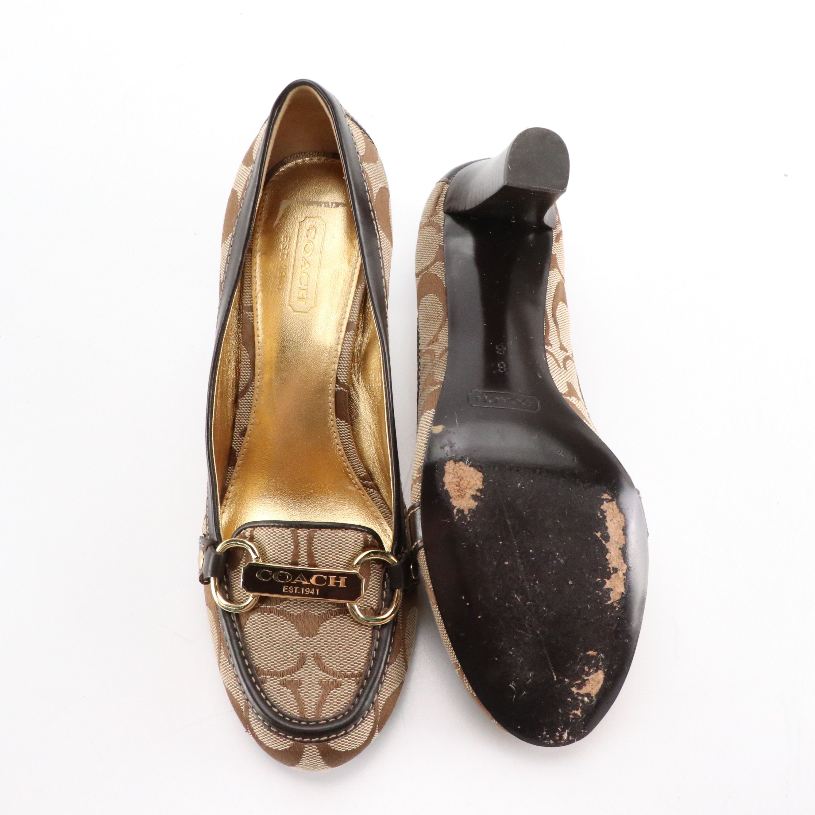 Coach Charley Pumps in Patent Leather and Signature Canvas with Boxes