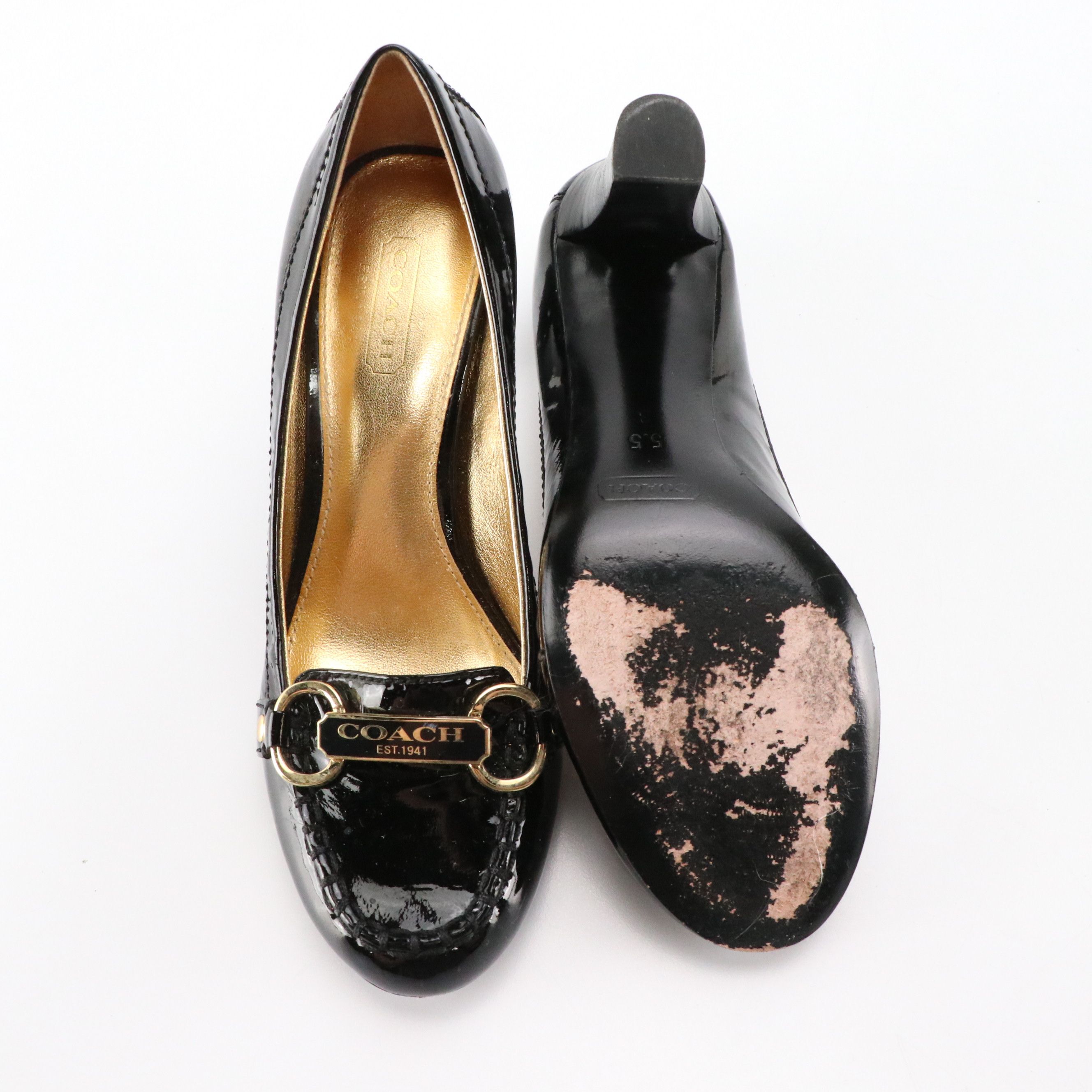 Coach Charley Pumps in Patent Leather and Signature Canvas with Boxes