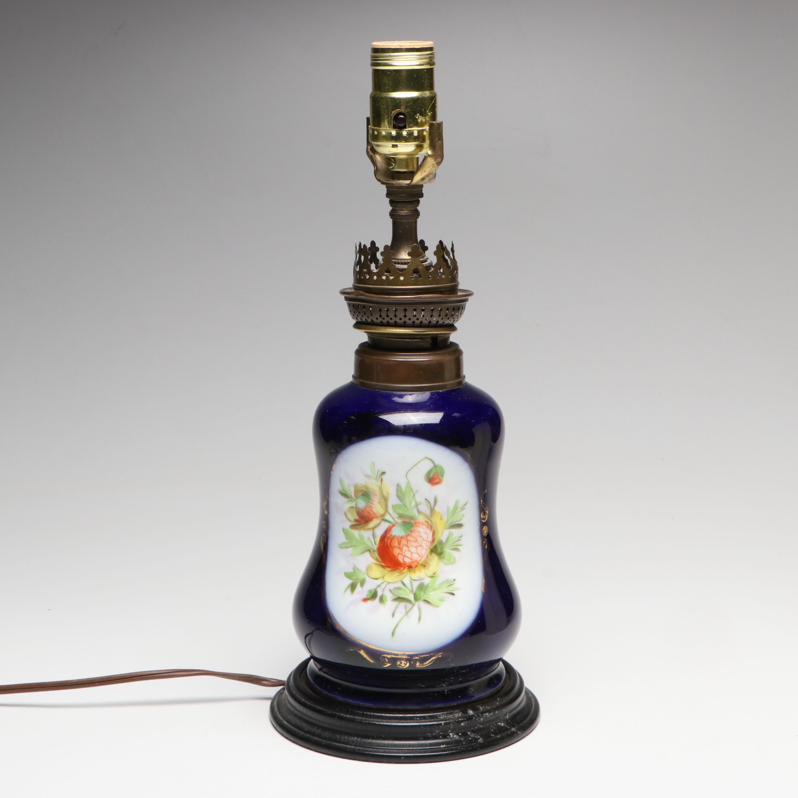 Victorian Style Hand-Painted Ceramic Table Lamp with Drum Shade