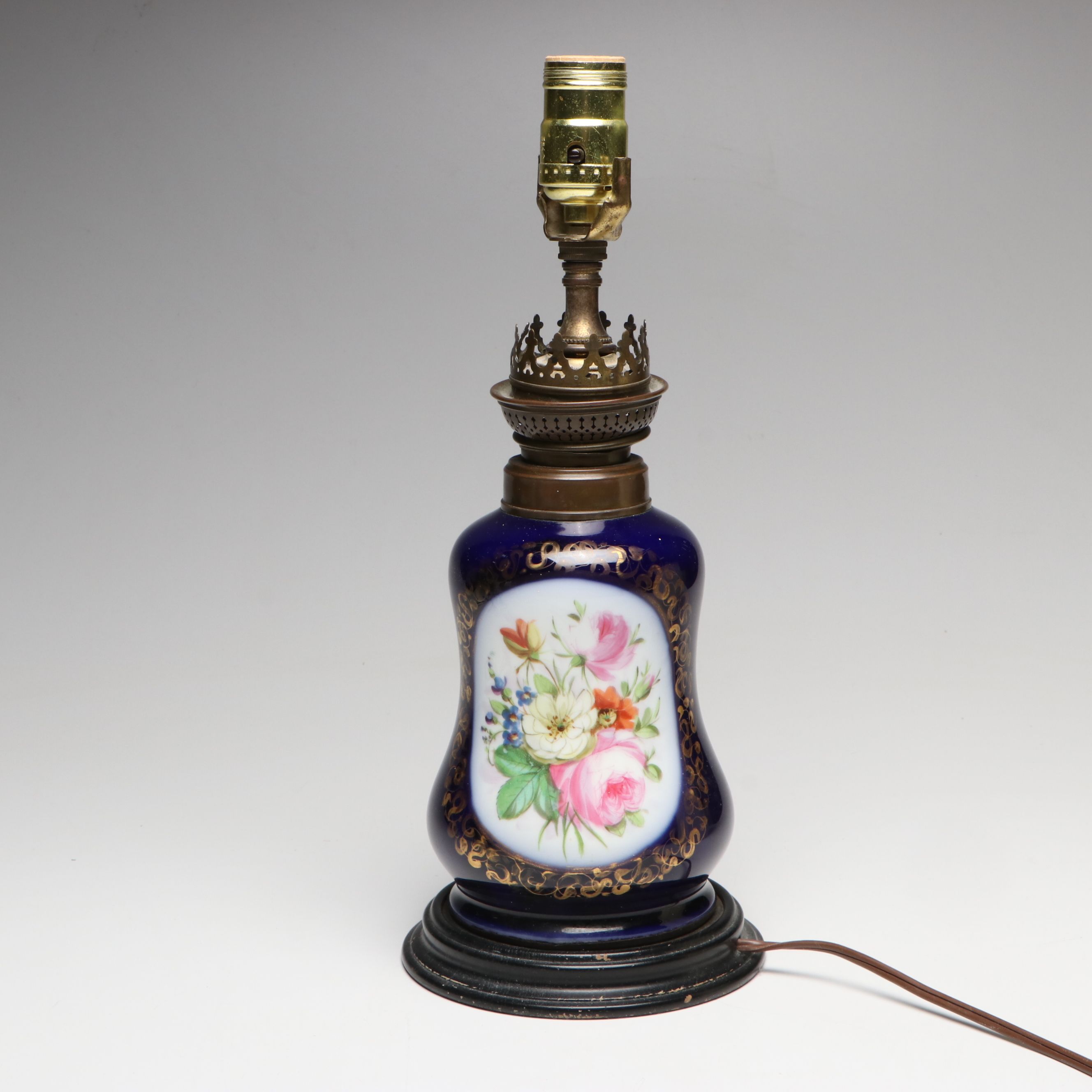 Victorian Style Hand-Painted Ceramic Table Lamp with Drum Shade