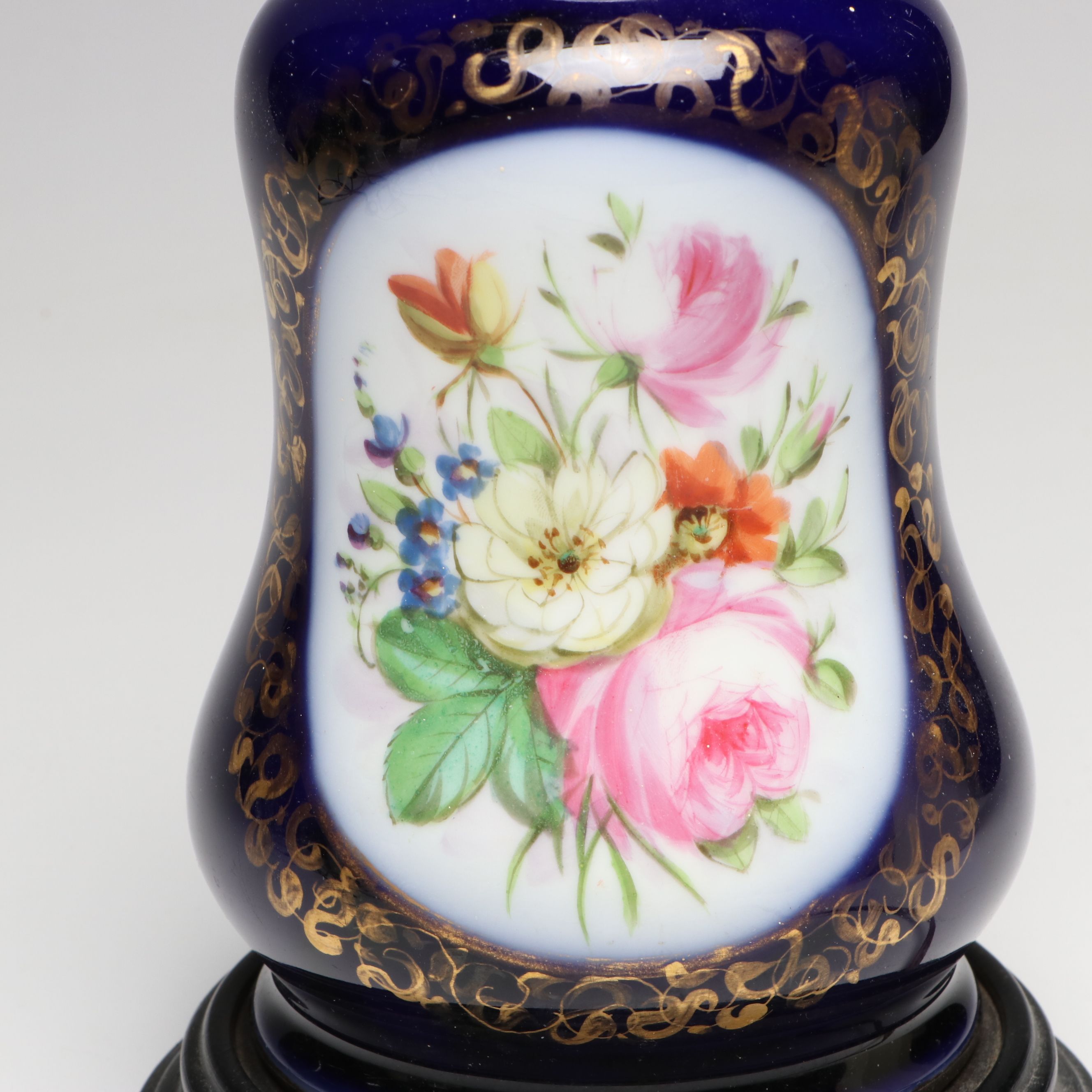 Victorian Style Hand-Painted Ceramic Table Lamp with Drum Shade