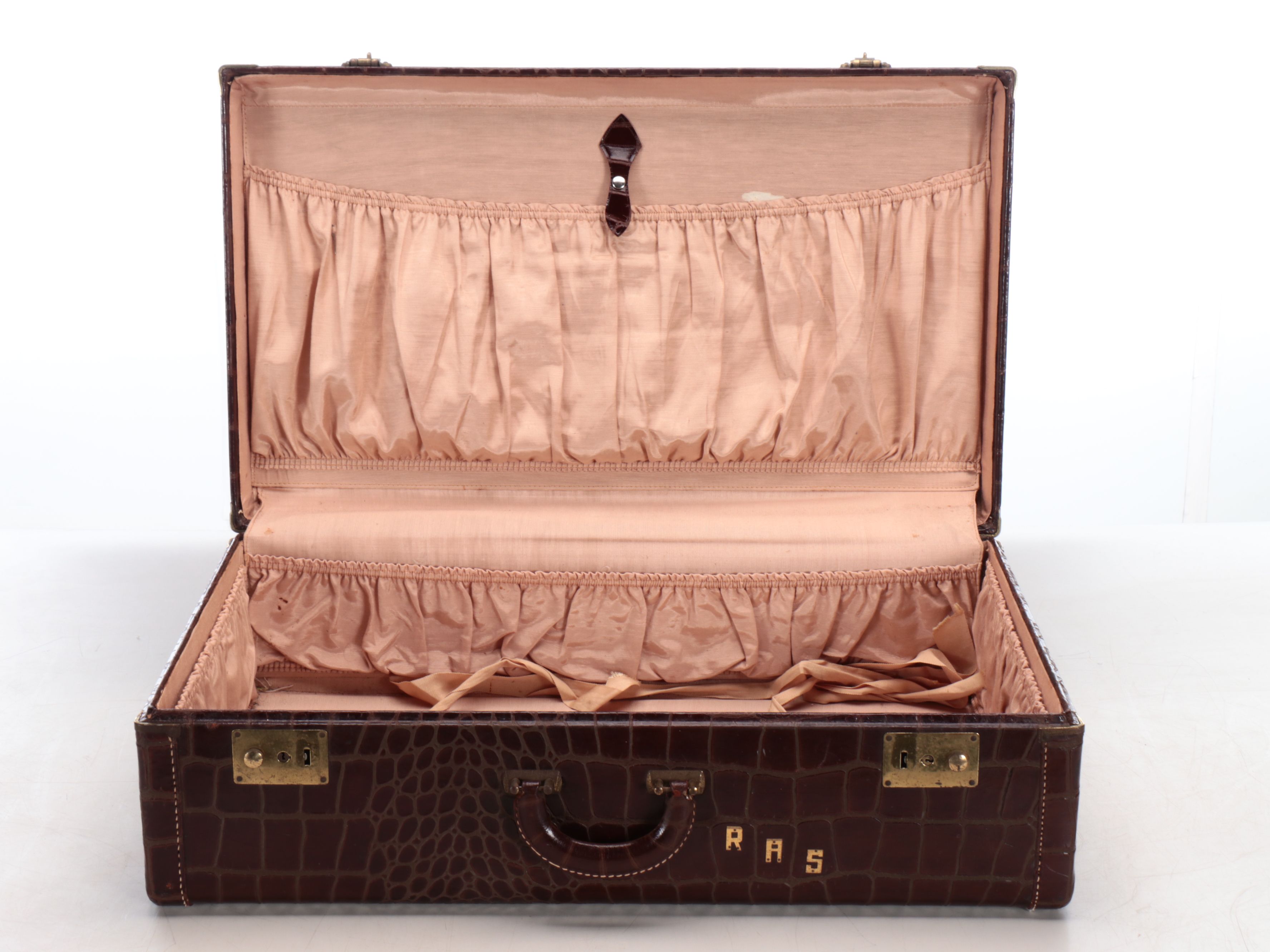 Crocodile Embossed Leather Suitcase, Mid-20th Century